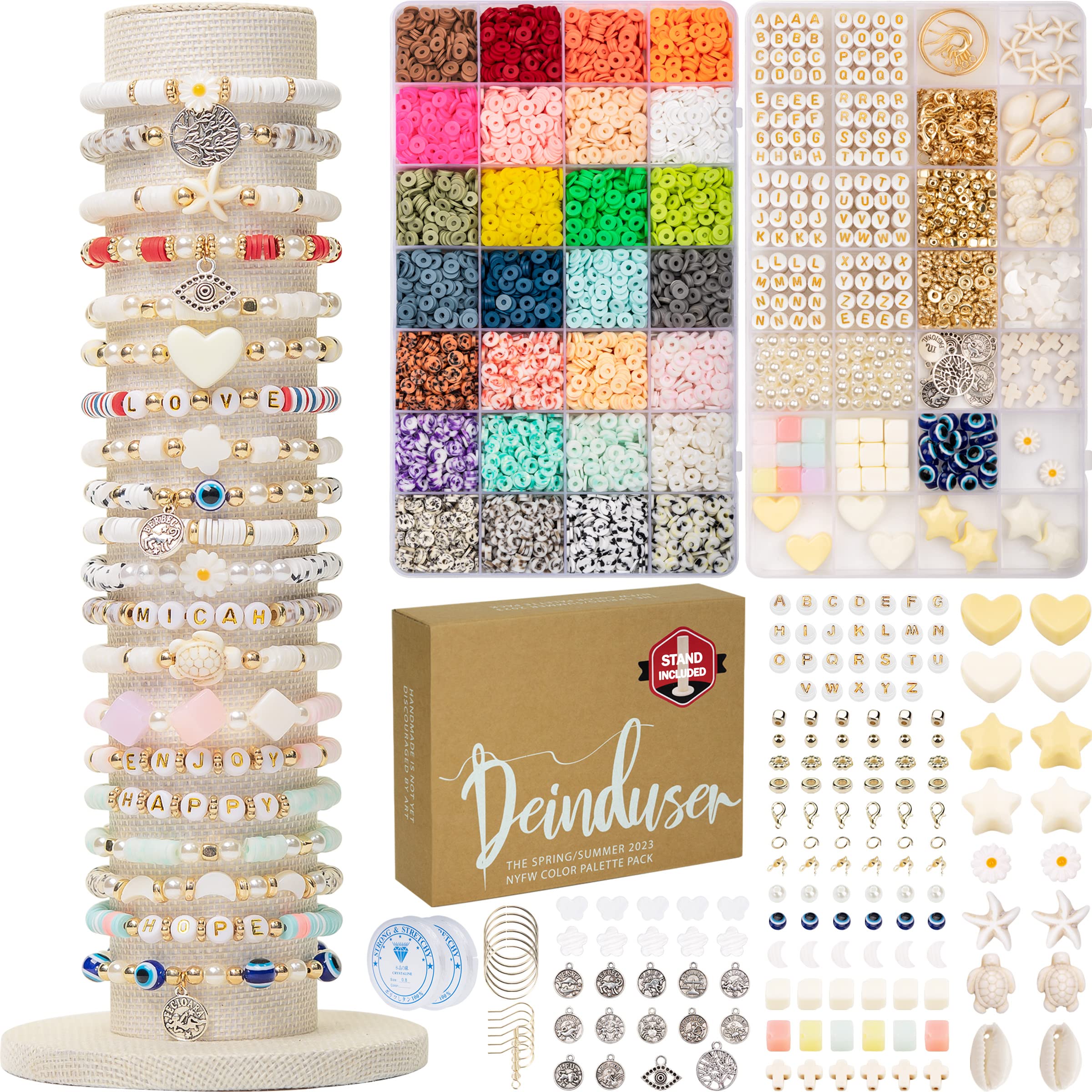 Deinduser Bracelet Making Kit - Jewelry kit with Stand 28 Colors Polymer  Clay Beads for Adults Heishi