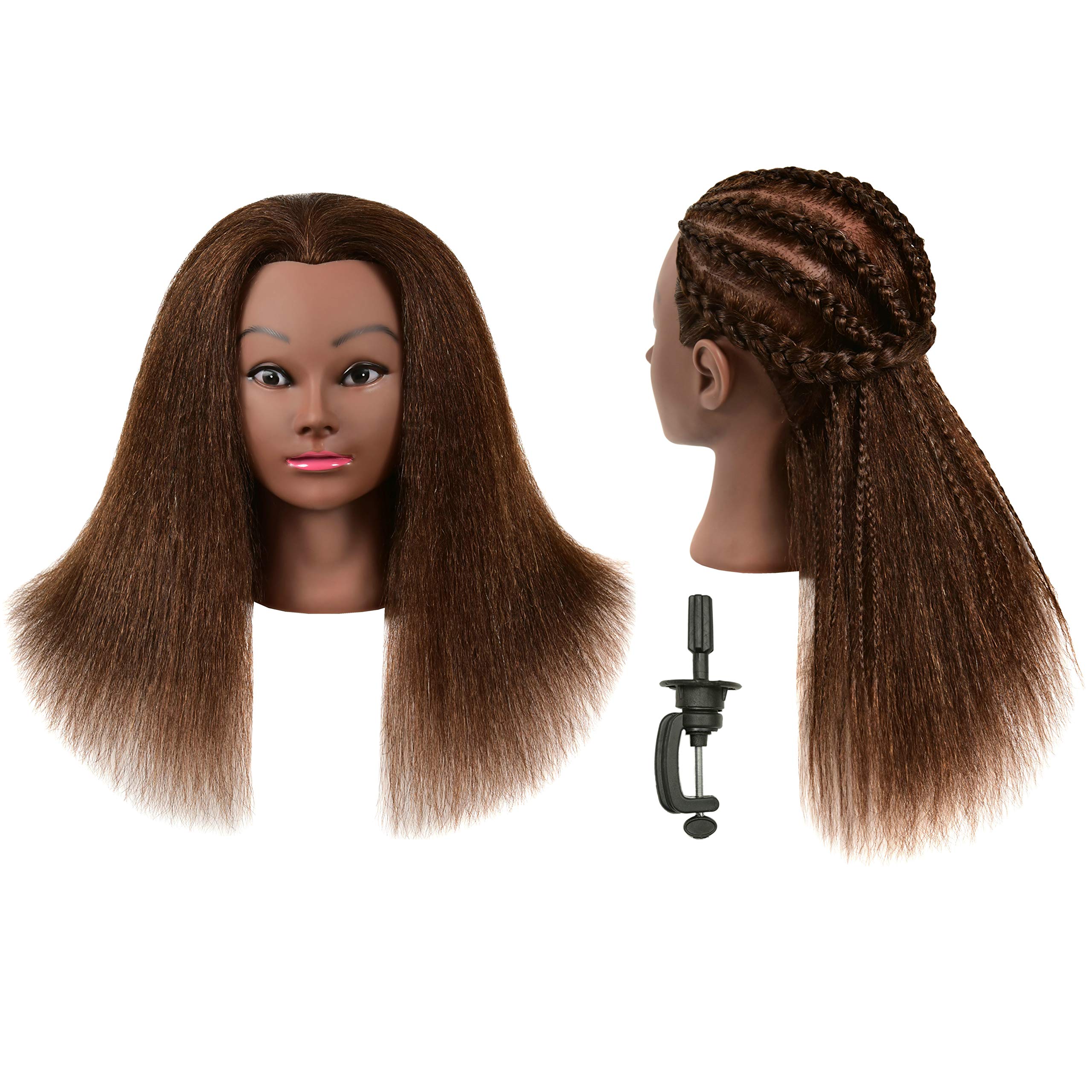 TIANYOUHAIR 22 Inch 100% Real Human Hair Mannequin Head Manikin Cosmetology  Doll Heads with Stand