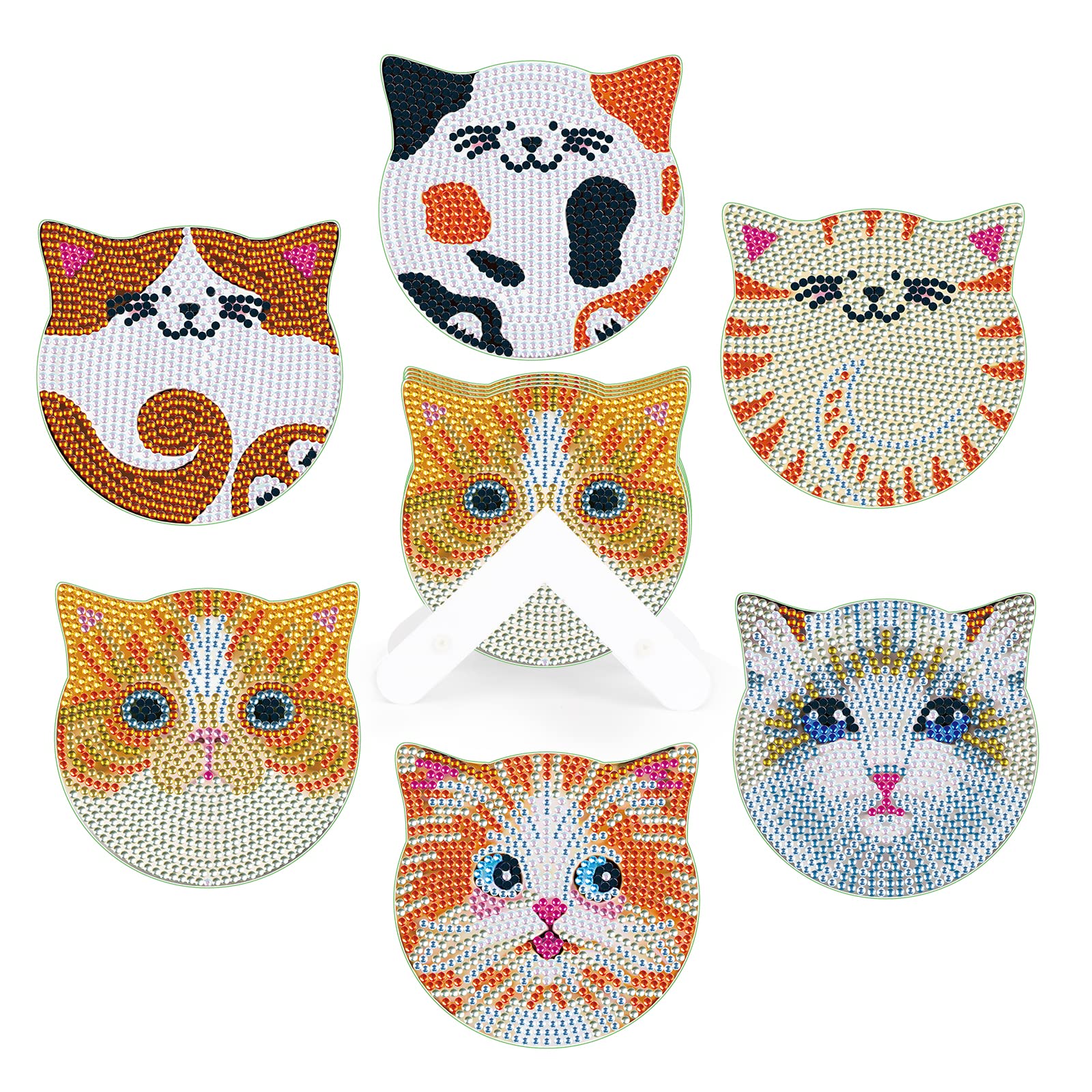 MVVMTOP 6 Pcs Diamond Painting Coasters with Dimensional Holder DIY Cat Coaster  Diamond Art Kits Non-Slip Coaster for Beginners Kids and Adults Art Craft  Supplies Face Cat