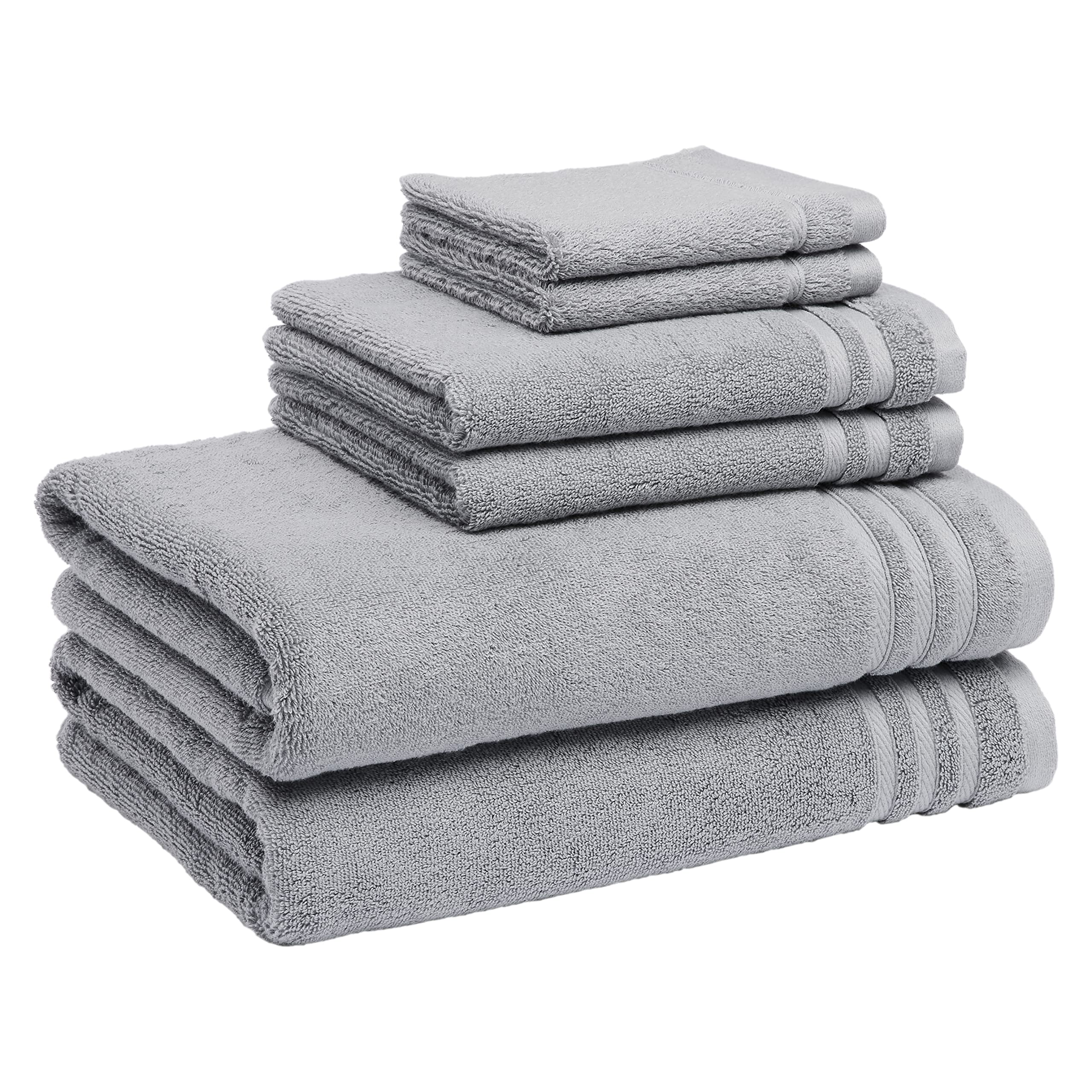 Basics Cotton Bath Towel Set, Made with 30% Recycled Cotton Content  - 6-Piece, Blue Gray Blue Grey 6-Piece Set