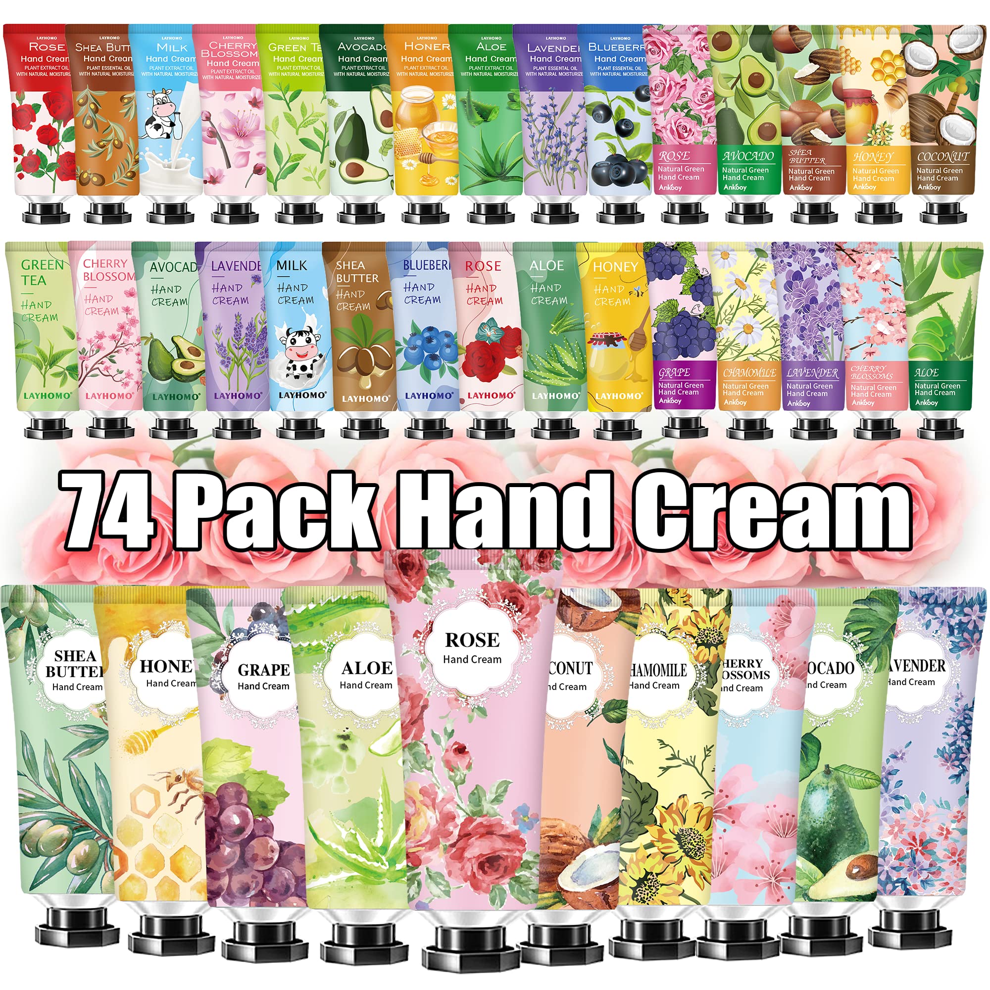 74 Pack Hand Cream Gift Set For Women and Girls Mothers Day Gifts For Her  Natural Plant Hand Lotion For Dry Hands Mini Hand Lotion Travel Size Bulk  Body Moisturizer with Shea