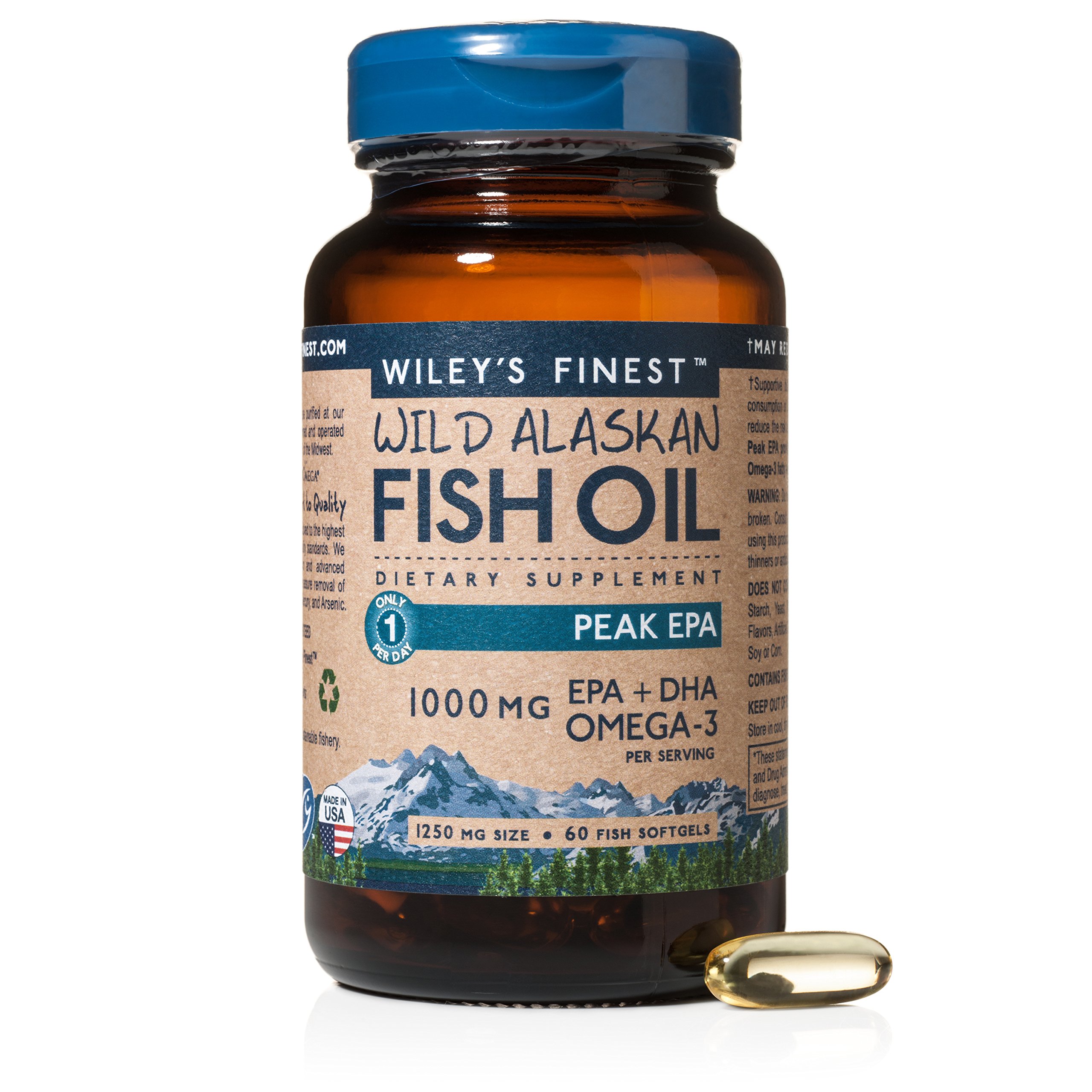 Wiley's Finest Wild Alaskan Fish Oil Peak EPA 1000 mg 60 Fish Softgels