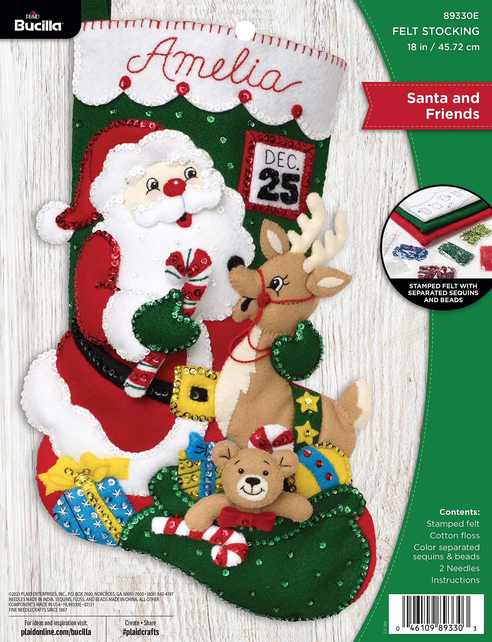 Bucilla Felt Applique Christmas Stocking Kit Santa and Friends 18