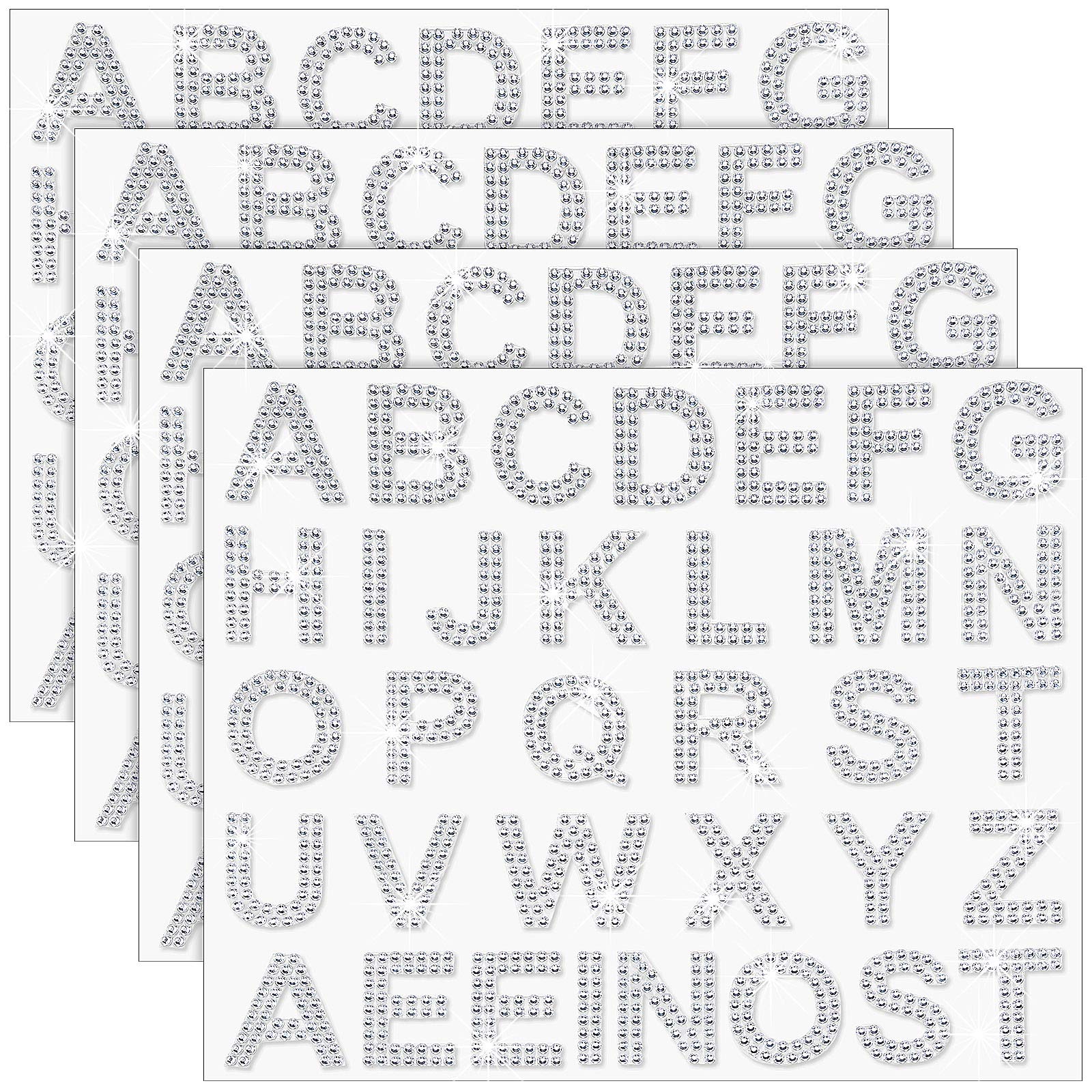 136 Pieces Rhinestone Letters Iron Stick on Sticker Large Glitter
