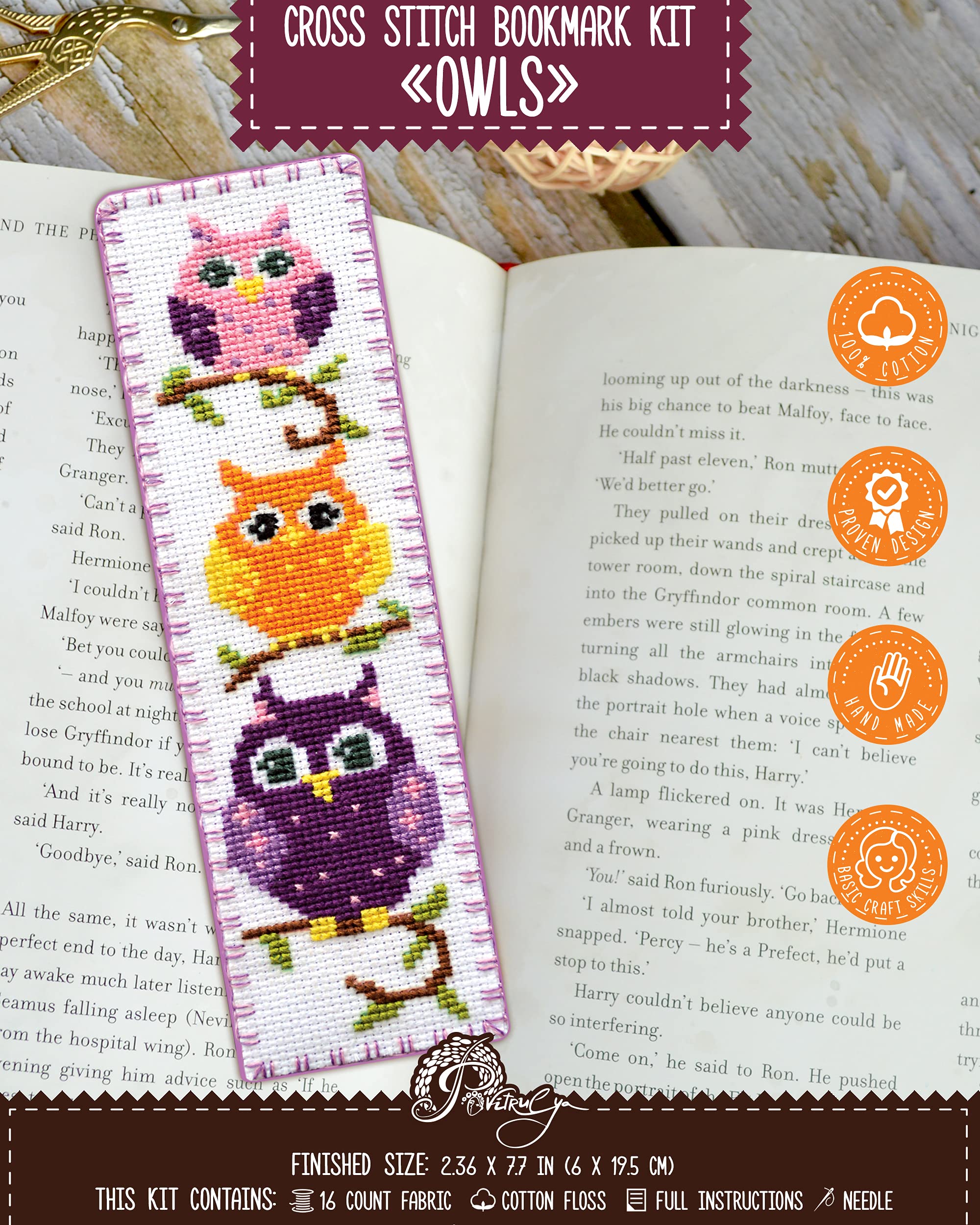 Povitrulya Counted Cross Stitch Kit - DIY Kits for Adults or Kids - Funny  Embroidery Bookmark - Easy to Use - Craft Collection - Owls