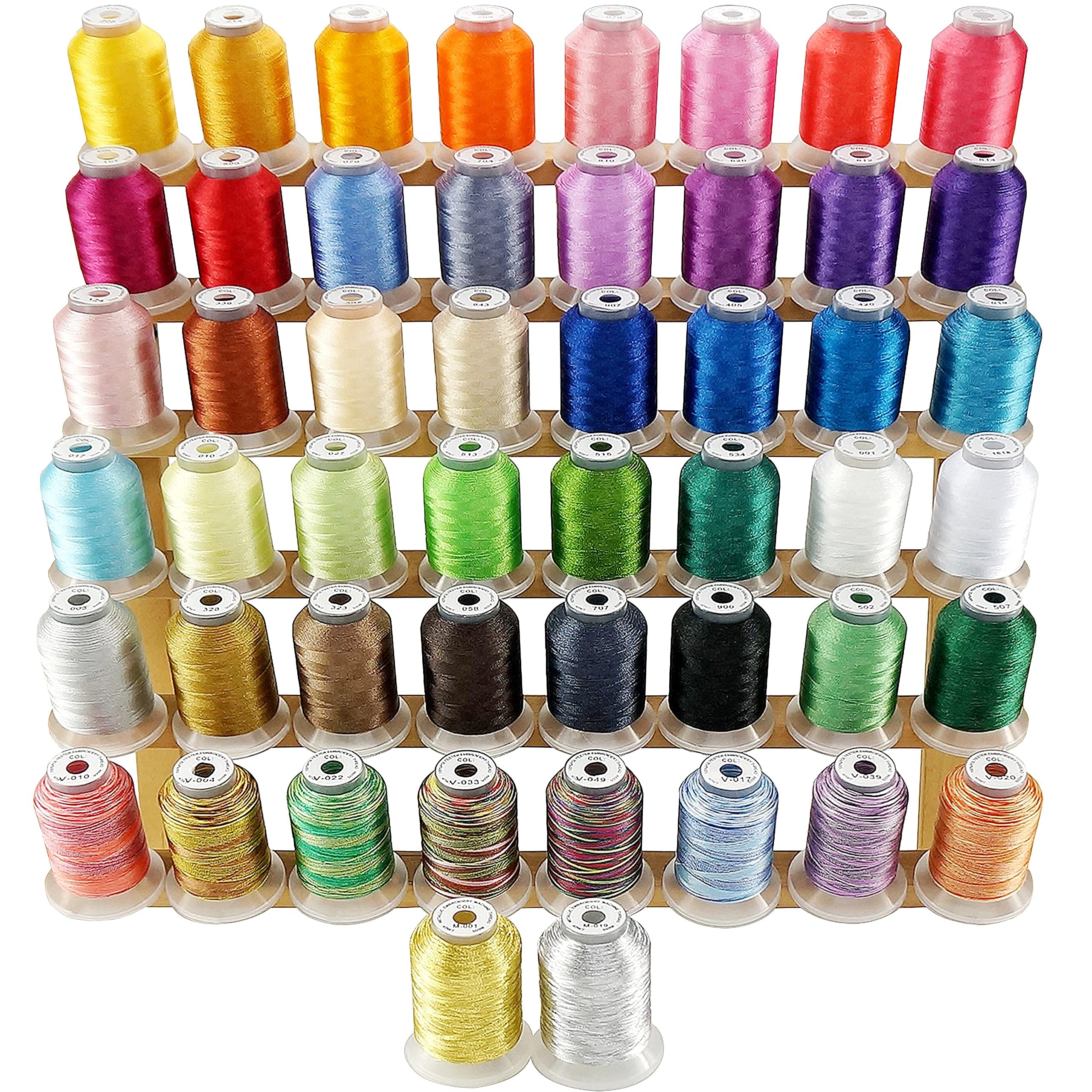 New brothread 50 Spools Embroidery Machine Thread Kit Including 40 Brother  Colors+8 Variegated Colors+2 Metallic Colors for Brother Janome Singer  Pfaff Husqvarna Embroidery Sewing Machines