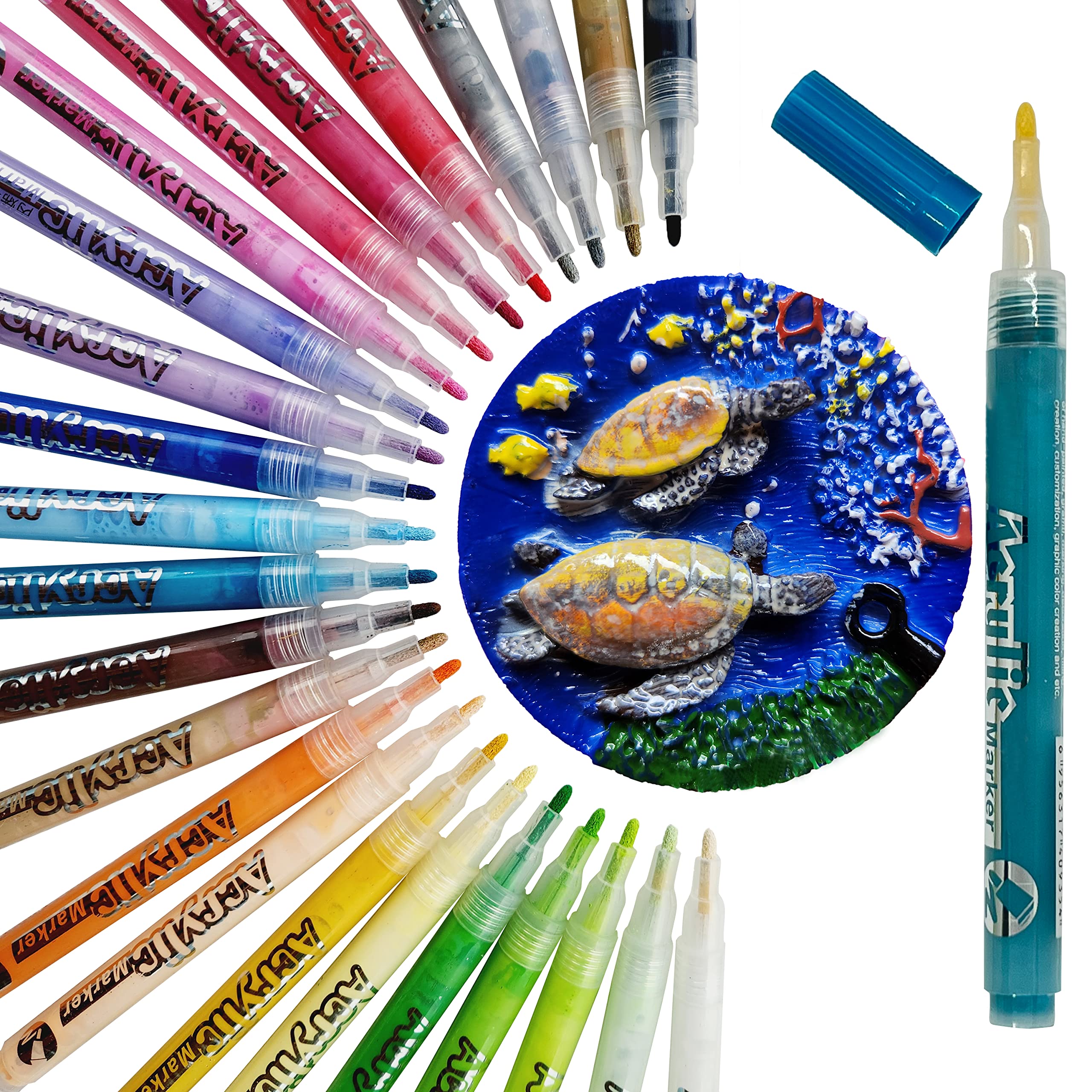 Acrylic Paint Pens Paint Markers - 24 Colors Medium Fine Tip Paint Pens for  Metal Rock Glass Wood Ceramic Resin Canvas Fabric Plastic Surfaces DIY  Crafts for Kids and Adults