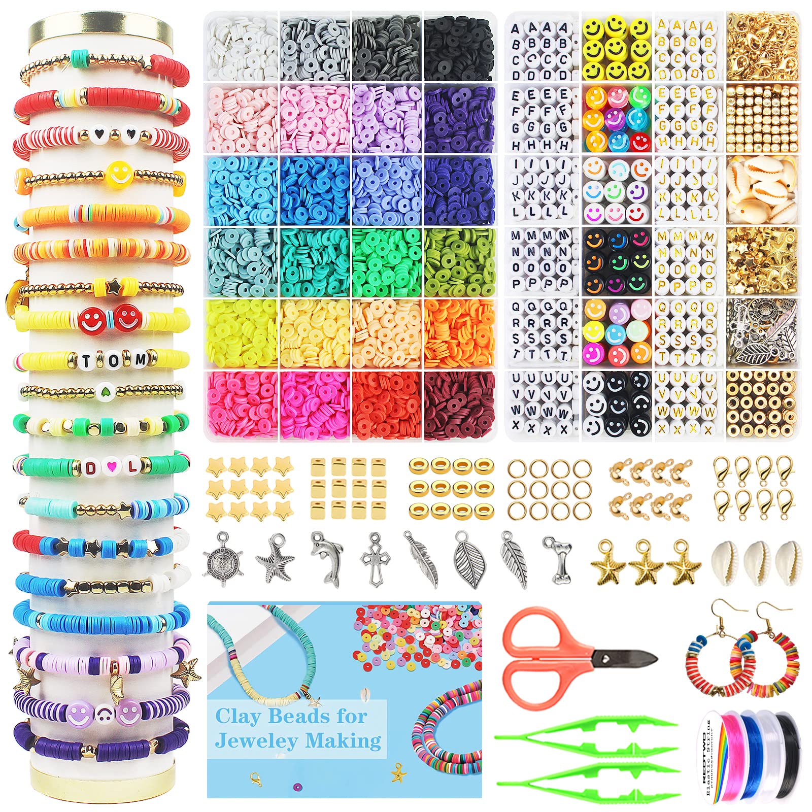 Redtwo 7200 Pcs Clay Beads Bracelet Making Kit, Preppy Friendship