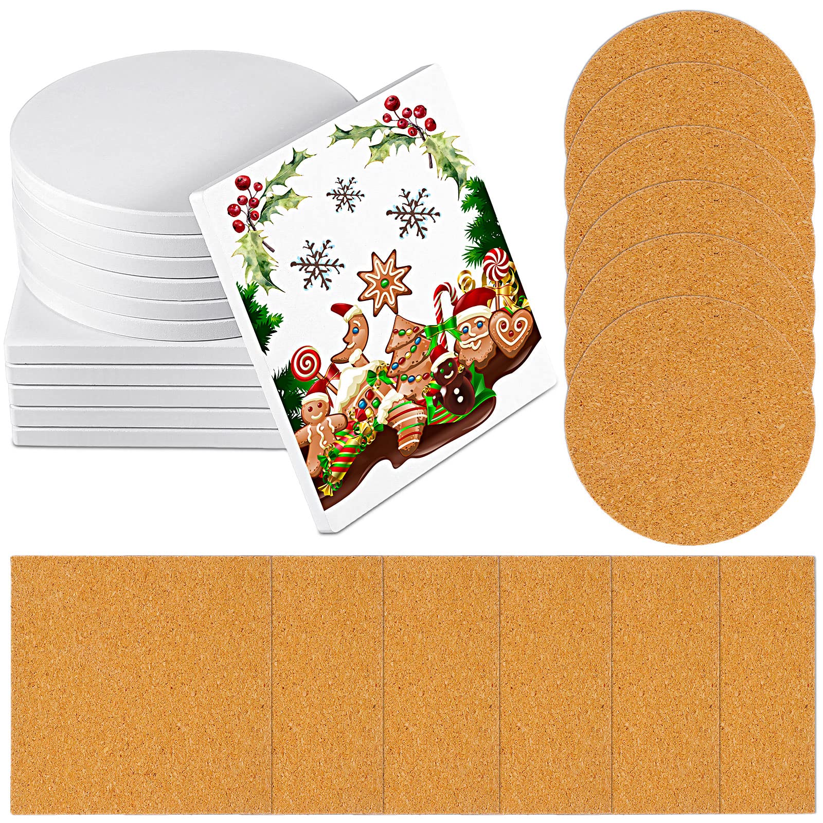 24 Pcs Ceramic Tiles for Crafts Coasters with Cork Backing Pads 4