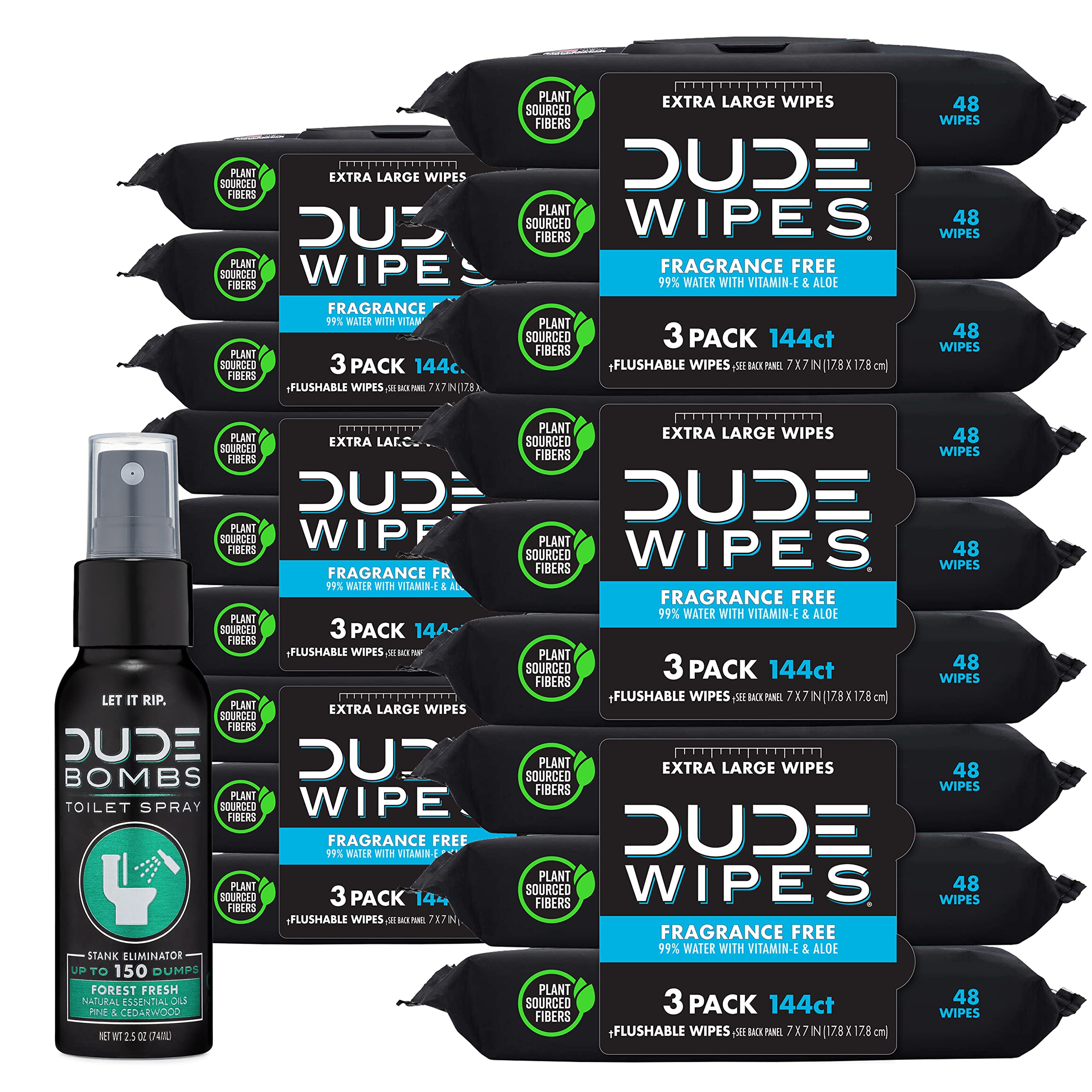 Dude Wipes Flushable Wipes, Fragrance Free, Extra Large - 48 wipes