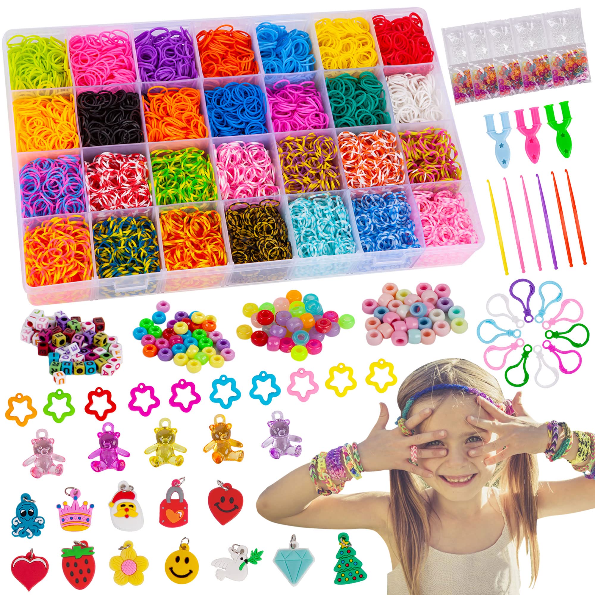 Rubber Band Bracelet Kit in 1 Set Rainbow Loom Refill Bracelet kit, Loom  Bands Kit, Bracelet Making Kit Rubber Band for Adults Weaving DIY Crafting  Birthday and Christmas Gift