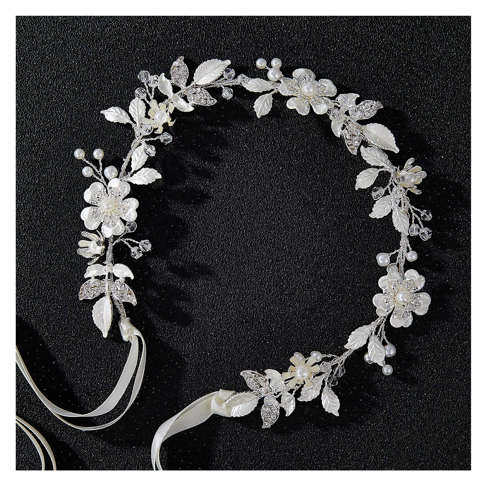 SWEETV Sliver Flower-Leaf Bridal Headpieces for Wedding Headband Bride Hair  Pieces Crystal Flower Girl Hair Accessories