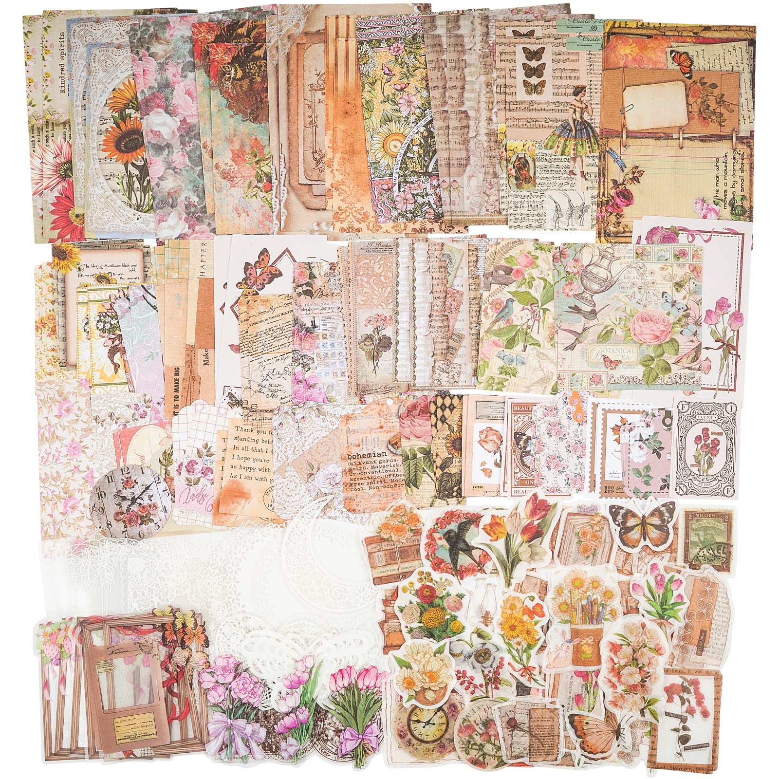 Vintage Scrapbook Washi Stickers Set - 100 Pcs Aesthetic Ephemera