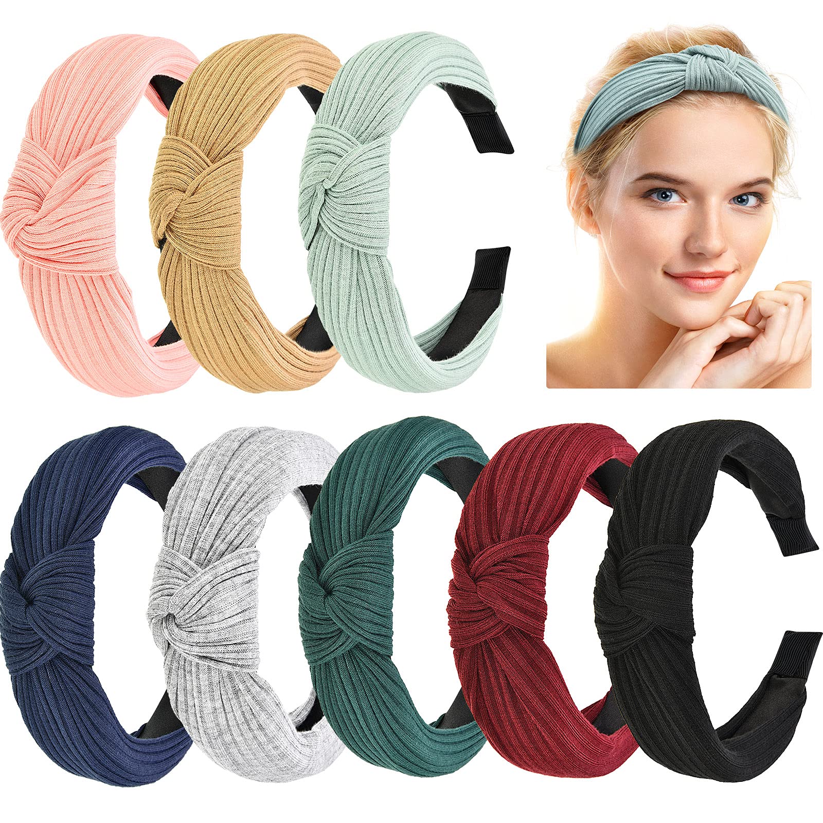 Maxdot 8 Pieces Headbands for Women Knotted Wide Headbands Knotted Wide  Turban Headband Cross Knot Hair Bands Elastic Hair Accessories for Women  and Girls