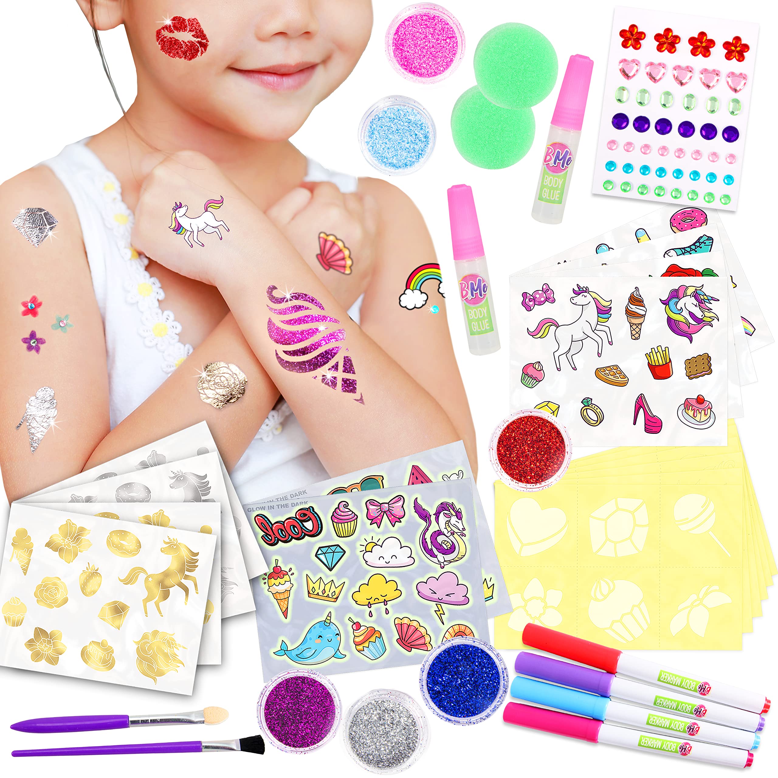 50 Glitter Colors Tattoo Kit With Stencil Glue Brush Makeup Body