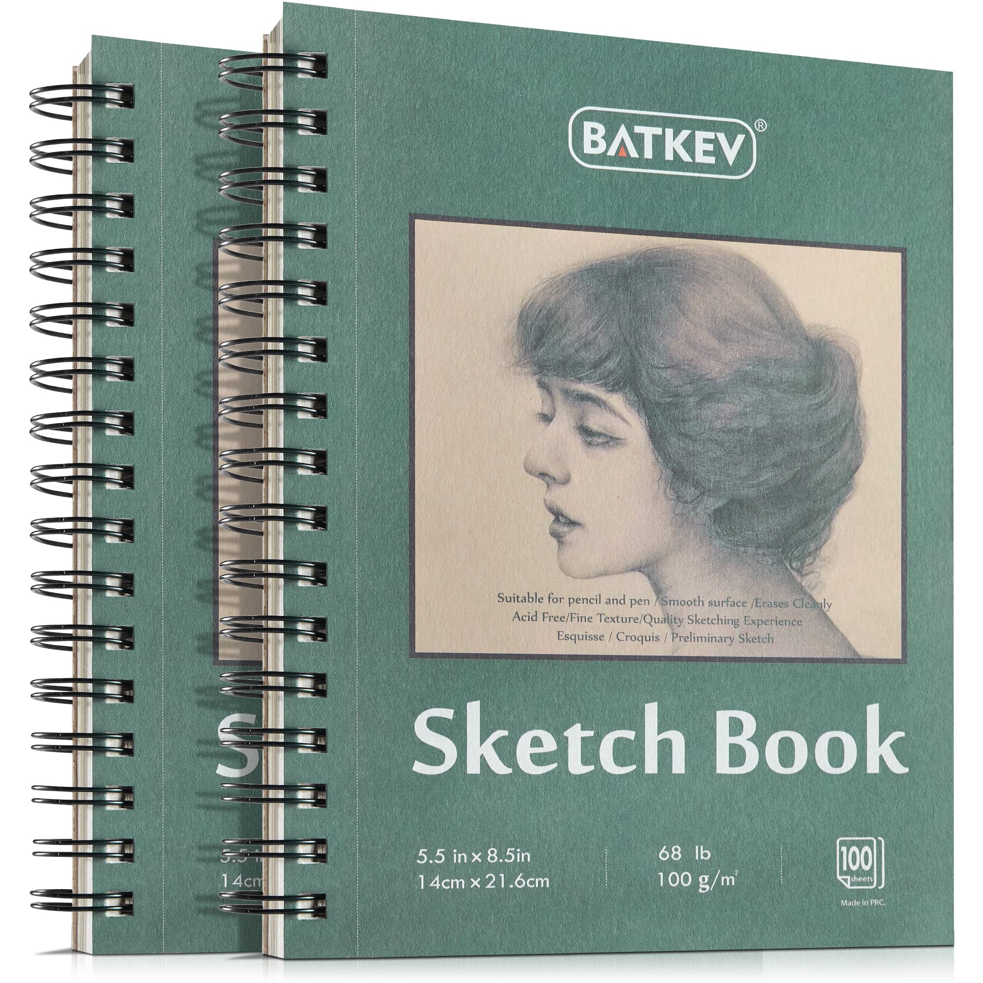 BATKEV 5.5 X 8.5 inches Sketchbook 2 Pack 100 Sheets, Thick