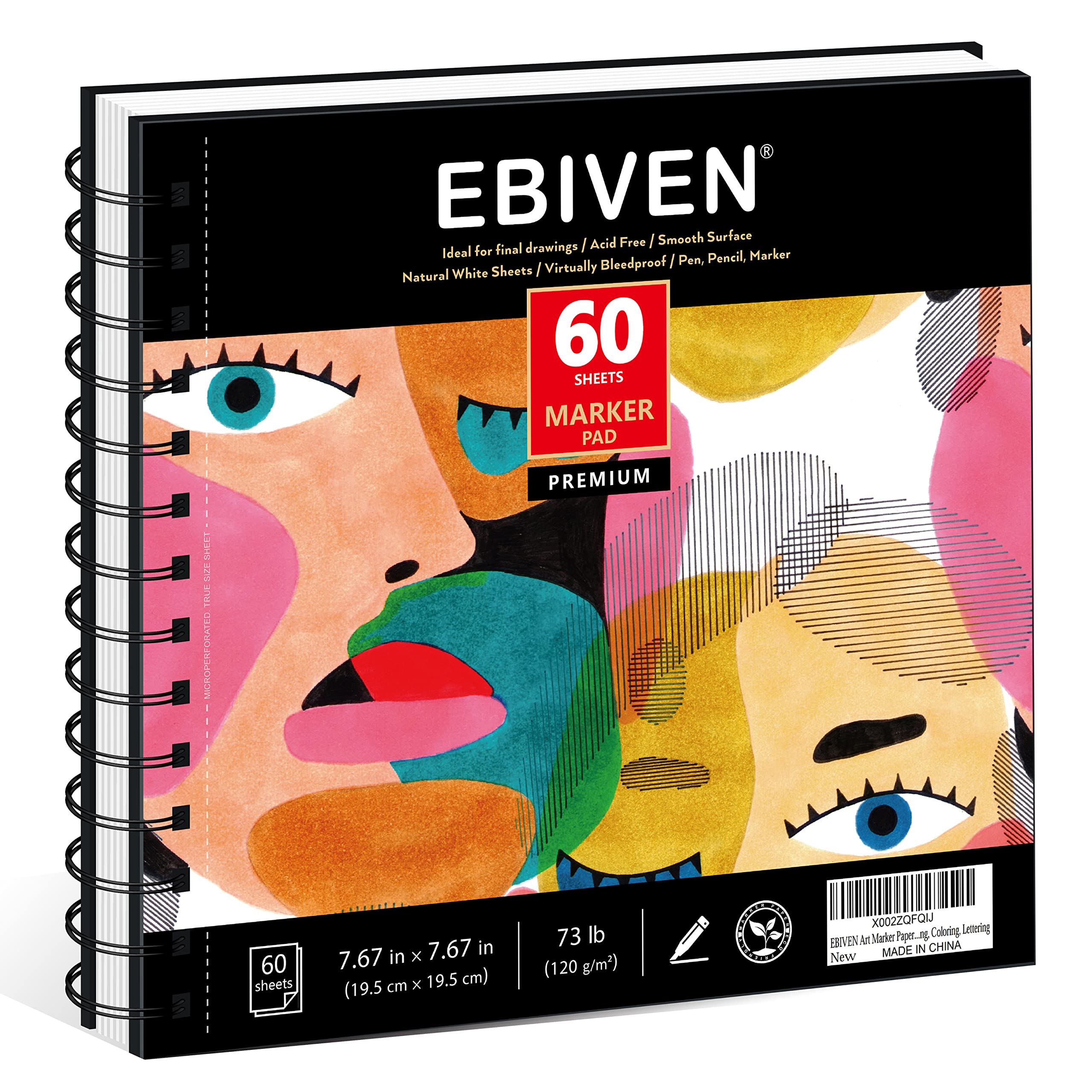 EBIVEN Art Marker Paper Pad, 7.67x7.67 Portable Square Sketchbook, 60  Sheets Markers Drawing Papers, 120 GSM/73 lb Art Paper for Drawing and  Painting, Sketching, Coloring, Lettering