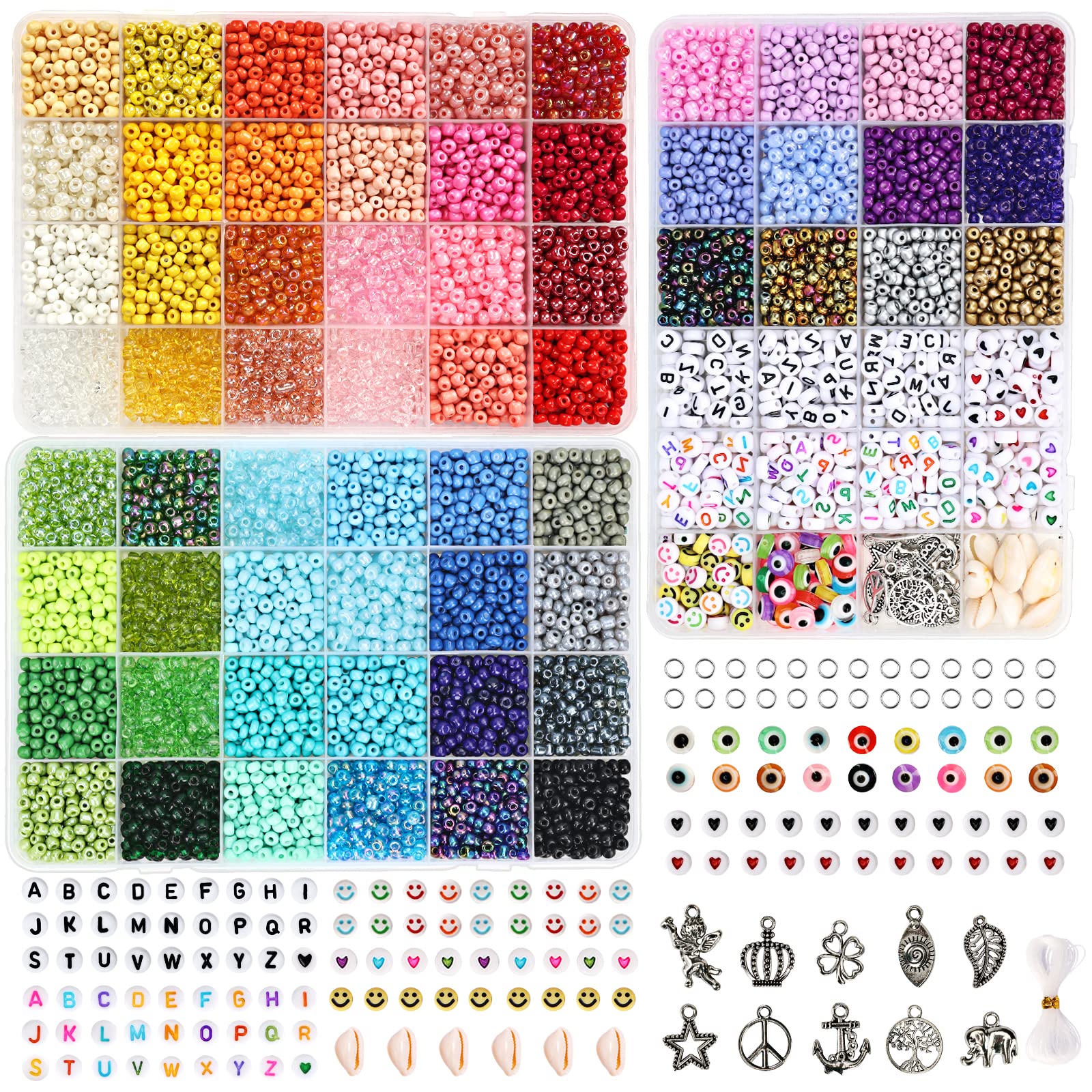 QUEFE 9000pcs 4mm Glass Seed Beads for Bracelet Making Kit 60