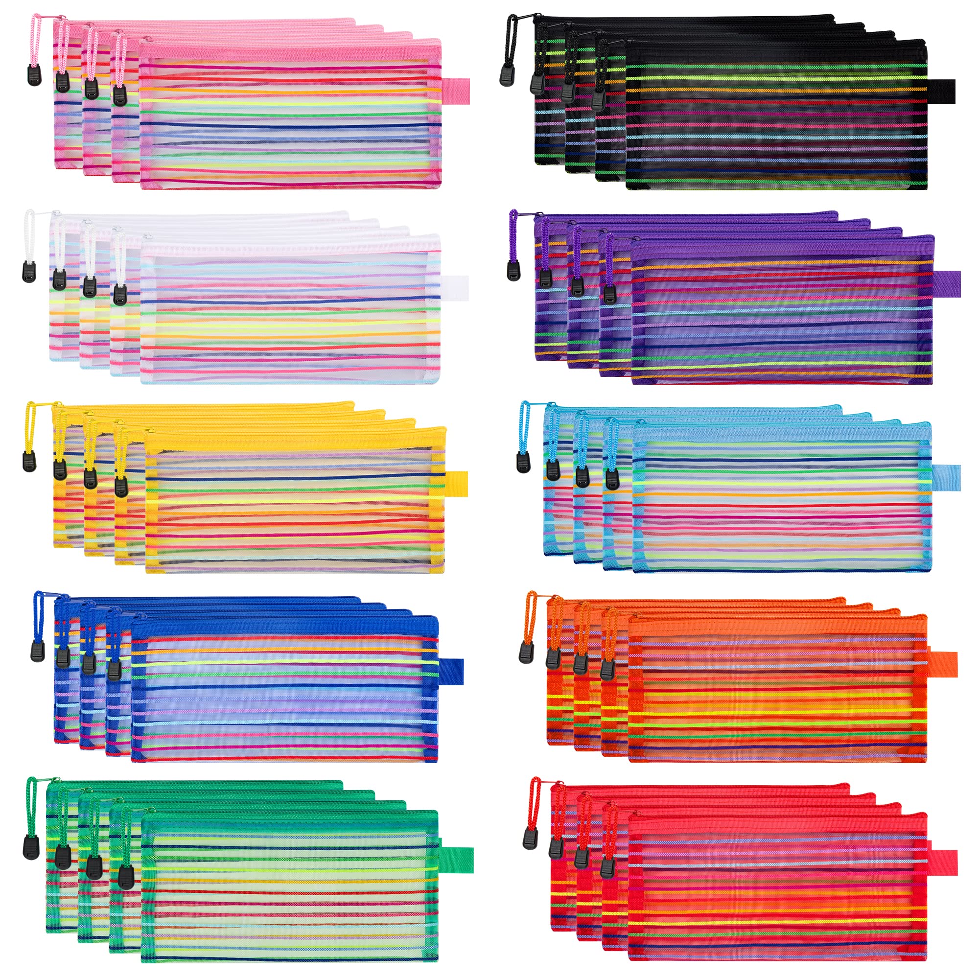 JARLINK 40 Pack 10 Colors Zipper Mesh Pouch, Storage Pouches