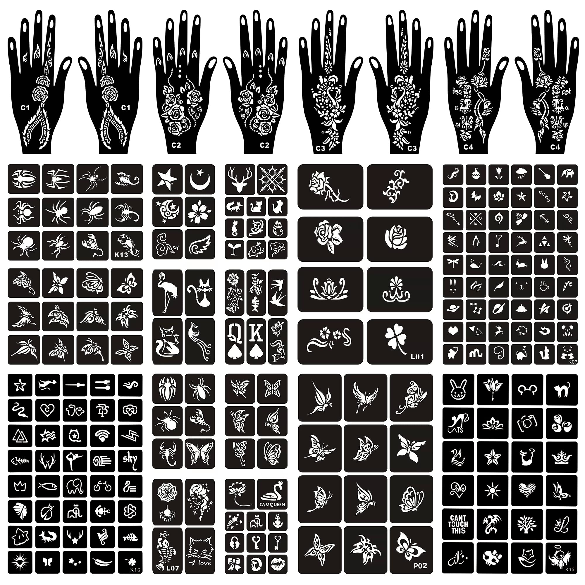 16 Sheets Henna Tattoo Stencils Kit Reusable for Women Girls and Kids 130+  PCS Tattoo Templates Temporary Indian Arabian Glitter Airbrush Tattoo  Stencils for Face Body Paint DIY
