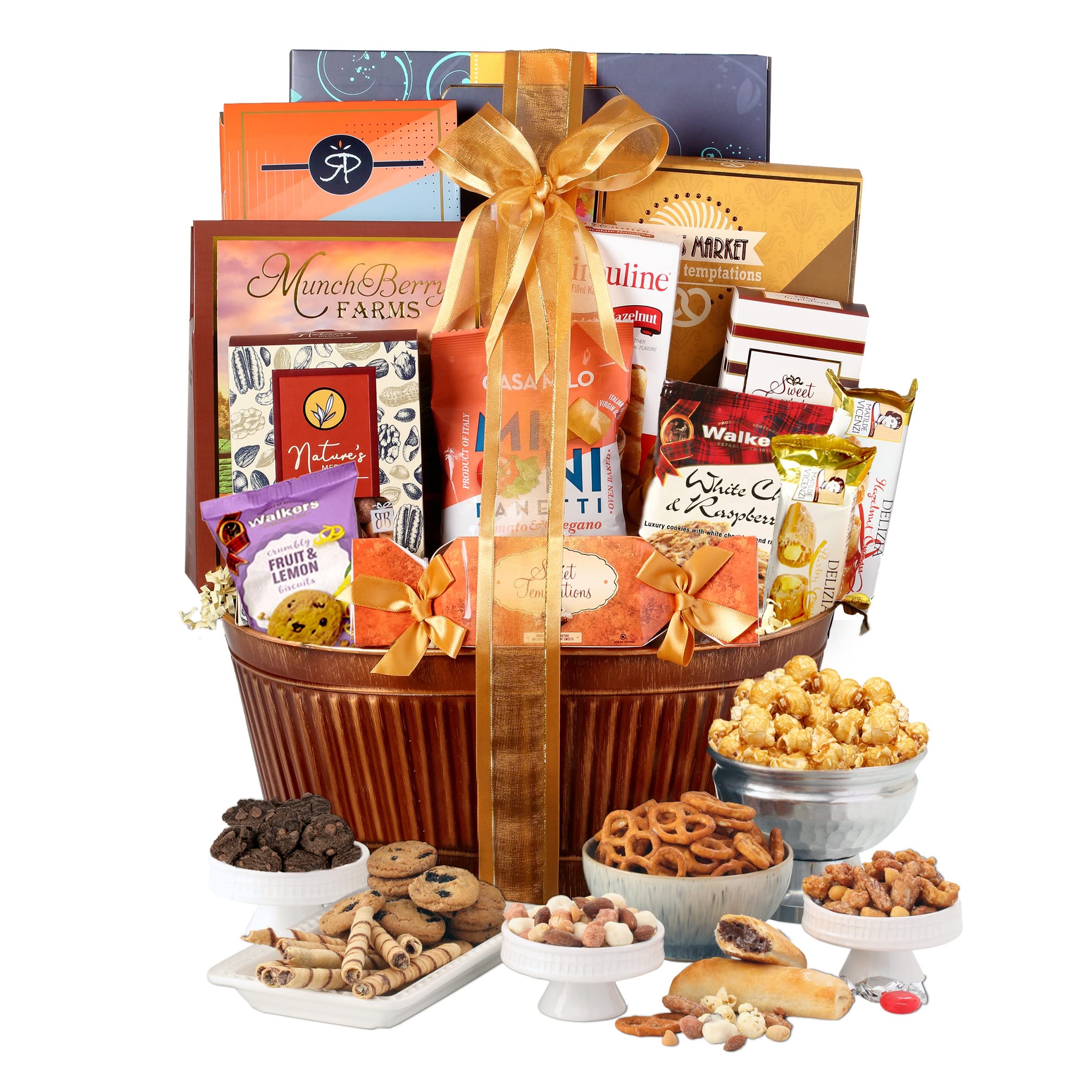 Broadway Basketeers Photo Gift Box with Lid, Gourmet Food, Tea & Cocoa -  Cookies and Snacks Care Package for Women, Men, Families, Memory Box for
