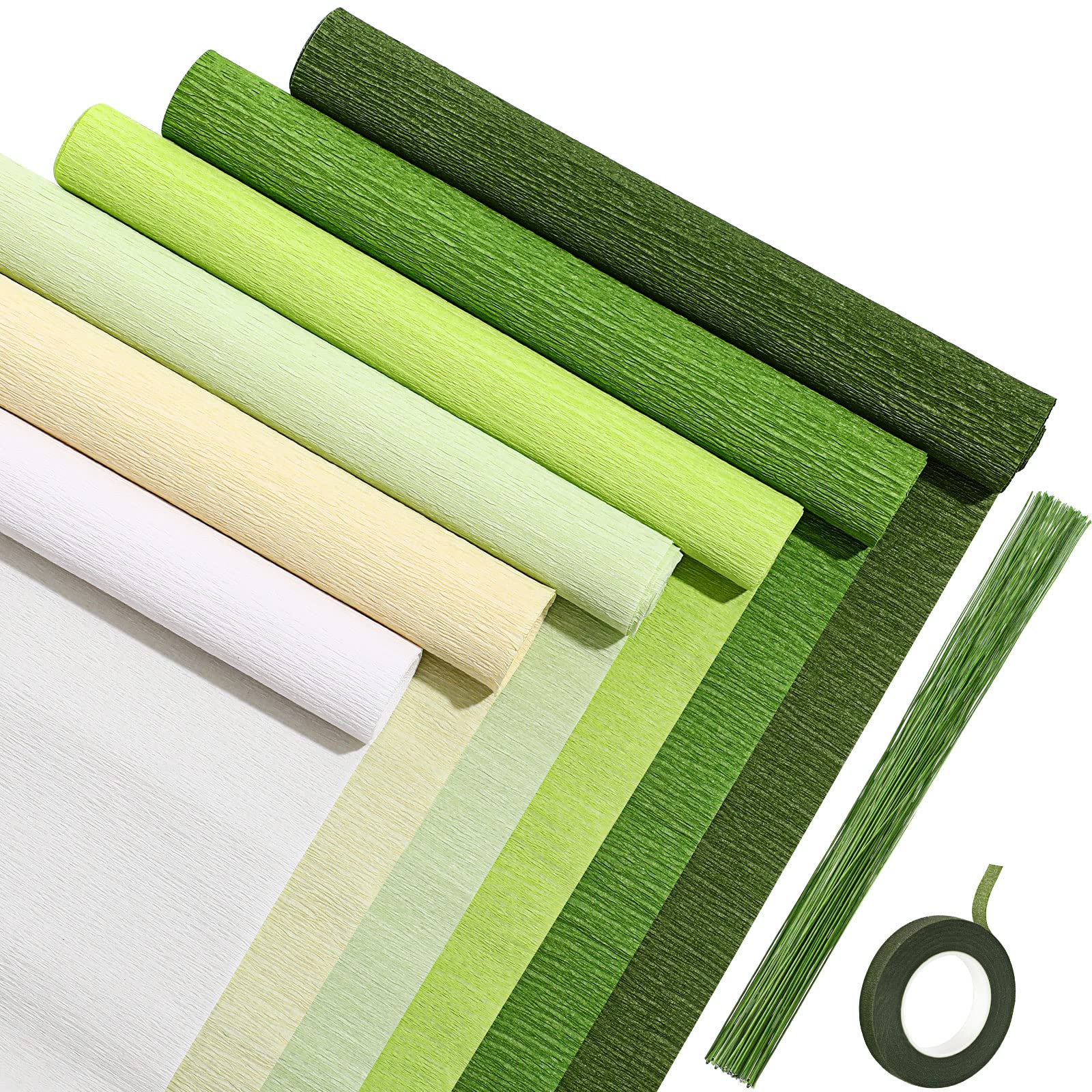Crepe Paper Flower DIY Kit, 6pcs 35g Crepe Papel Rolls with Green Floral  Tape and 50pcs Floral Iron Wires for Crafting Wedding Birthday Party  Festival