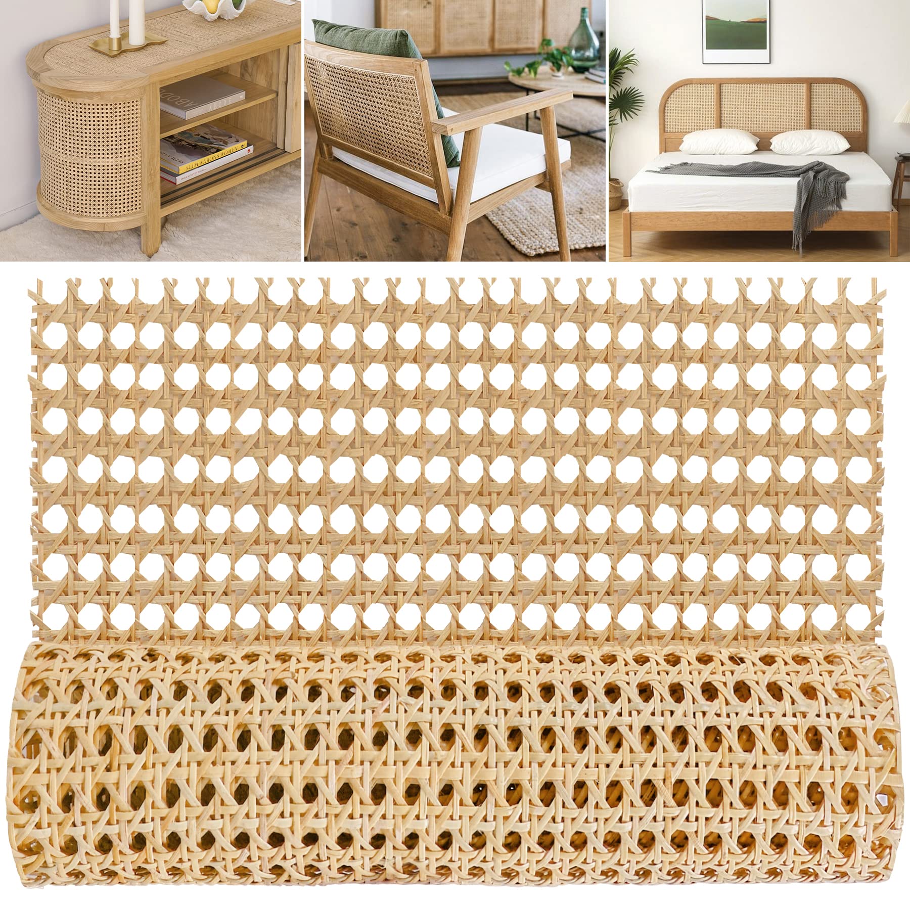Caning Material 24 in Wide, Natural Rattan Cane Webbing Roll, Pre - Woven  Open Mesh Cane, Cane Webbing Sheets for Chairs, Cabinets, Caning Furniture