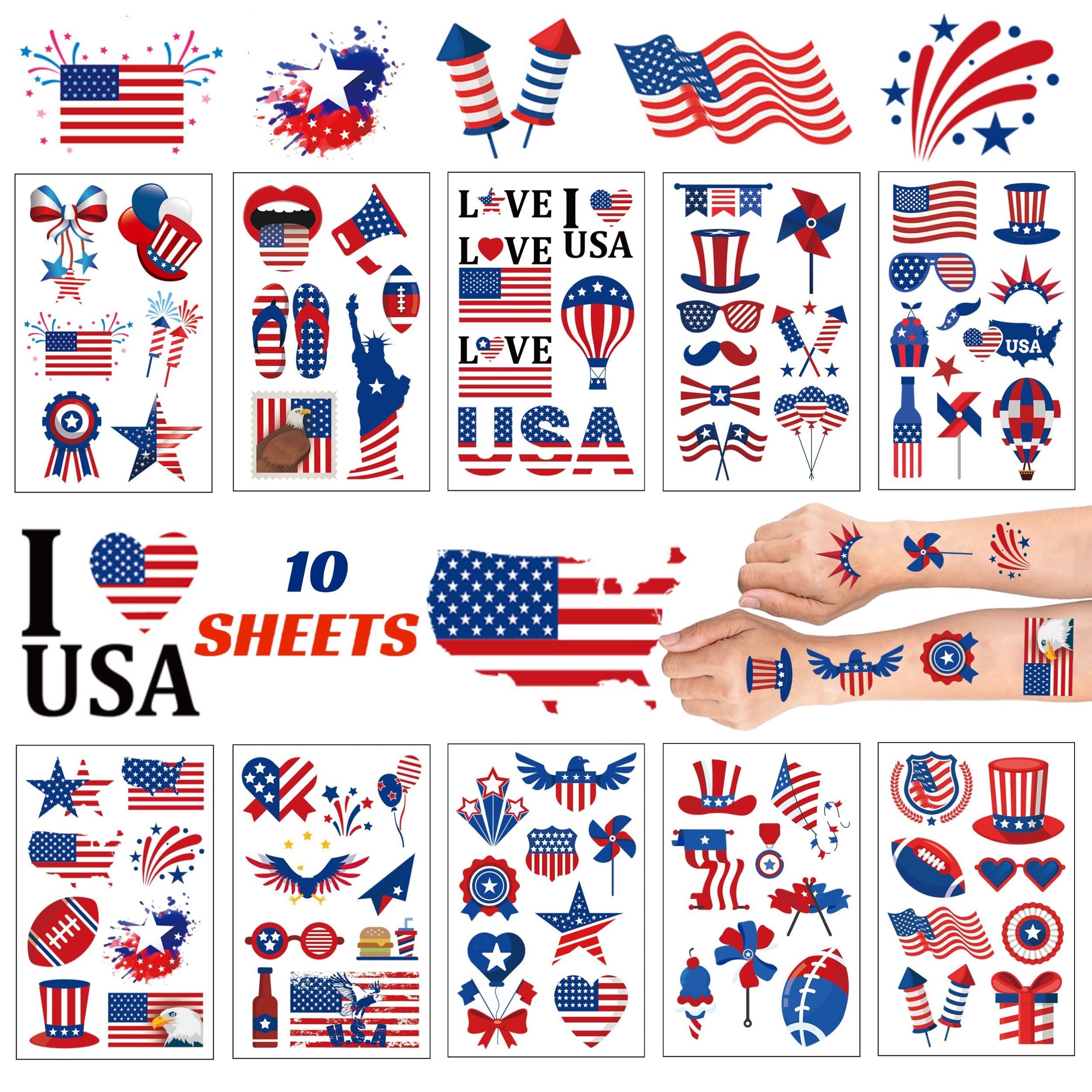 Amazon.com : FuraHa 110 PCS Patriotic Temporary Tattoos for Adults Kids,  Fourth of July Temporary Tattoos USA Tattoos for Independence Day, Labor  Day, America, Memorial Day Party Decor Party Supplies : Beauty