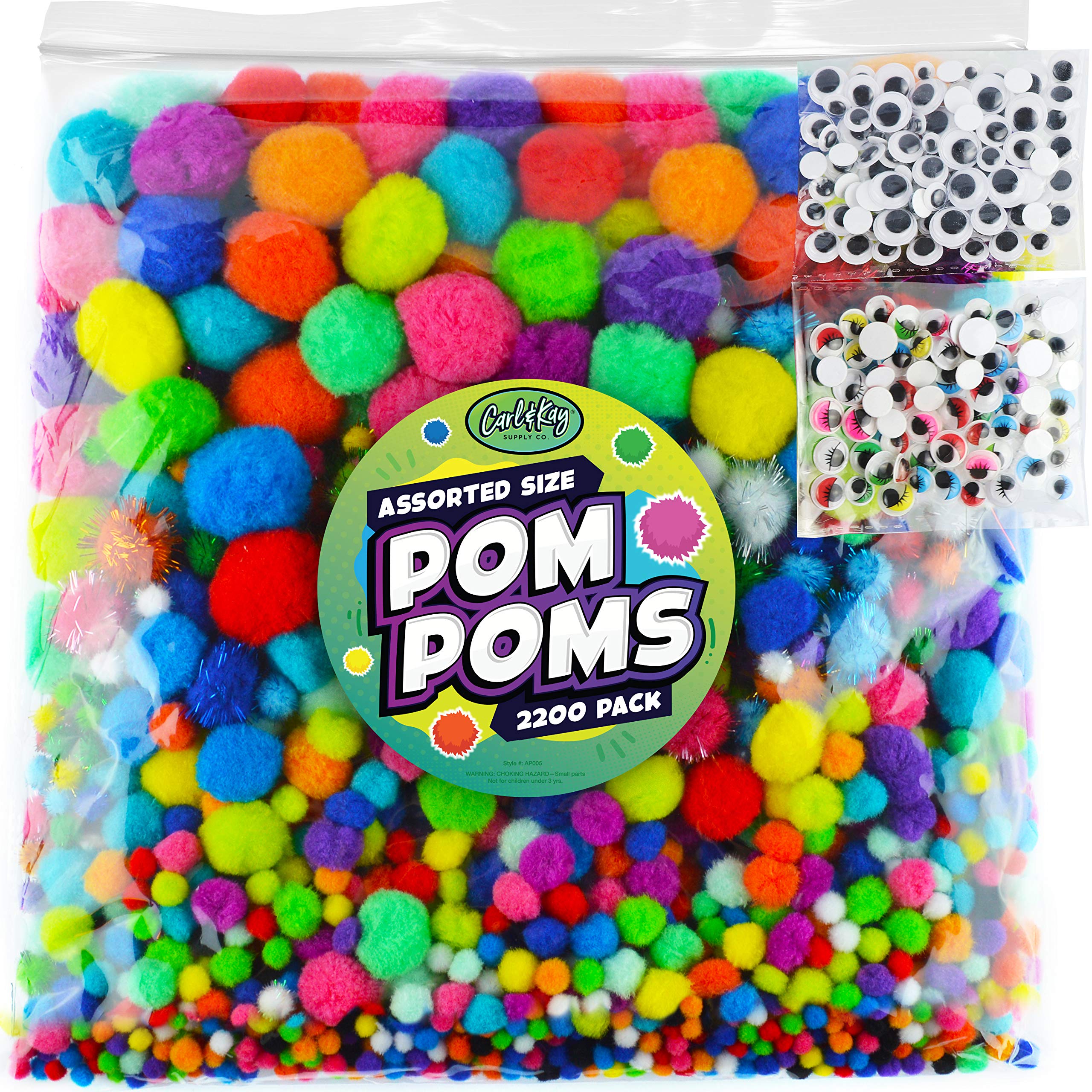 Carl & Kay [1800 Pcs] 1 cm Pom Poms for Crafts Craft Pom Pom Balls Mini Pompoms for Crafts Tiny Pom Pom for Crafts