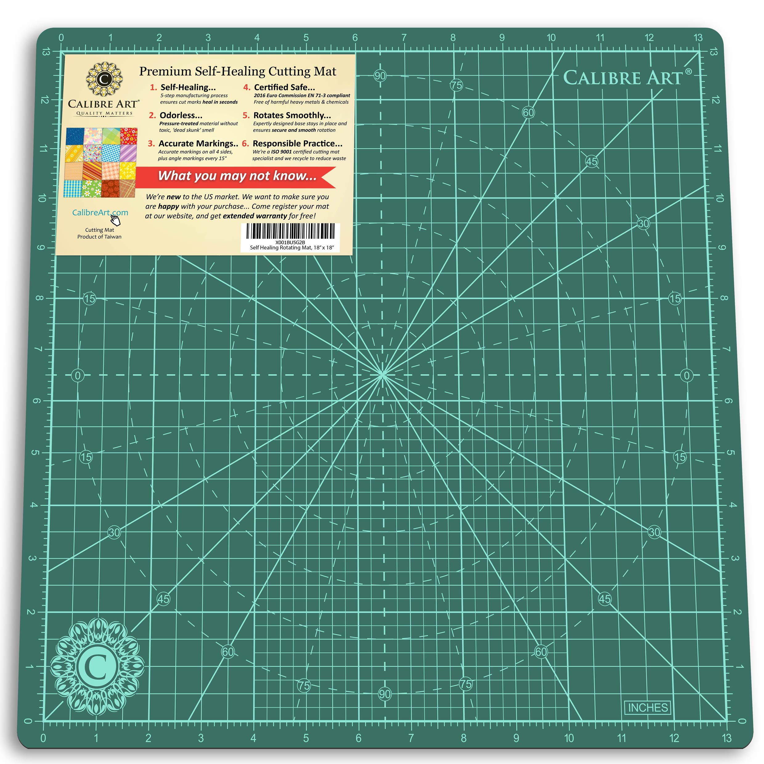 Fiskars 14x14 Inch Rotating Cutting Mat - Self-Healing Grid Mat For Quilting & Sewing