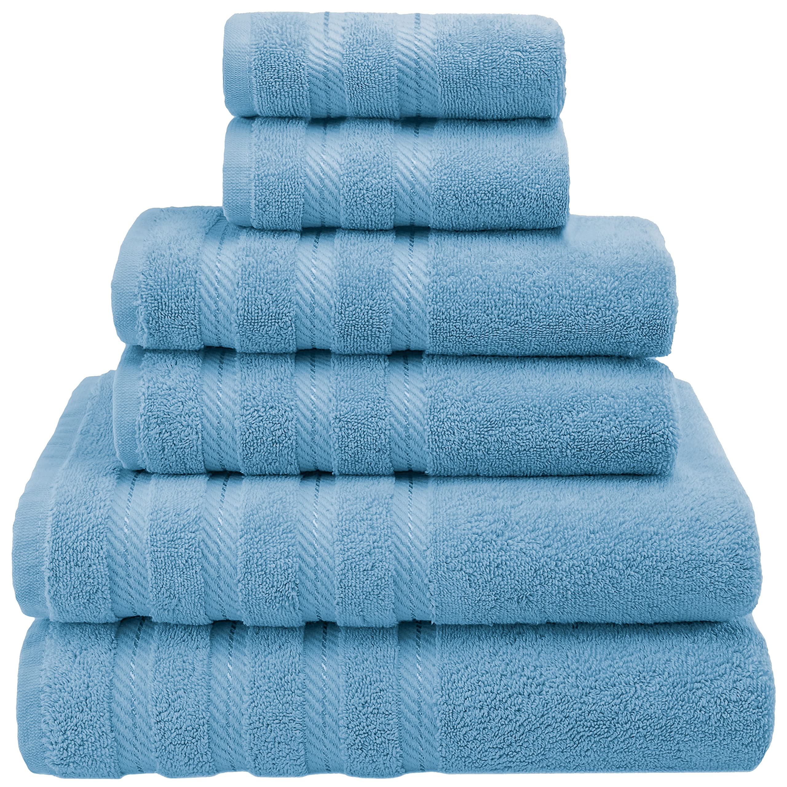 American Soft Linen 100% Turkish Carde Cotton 6 Piece Towel Set, 560 GSM  Towels for Bathroom, Super Soft 2 Bath Towels 2 Hand Towels 2 Washcloths,  Light Blue Edison Bath Towel Set Light Blue