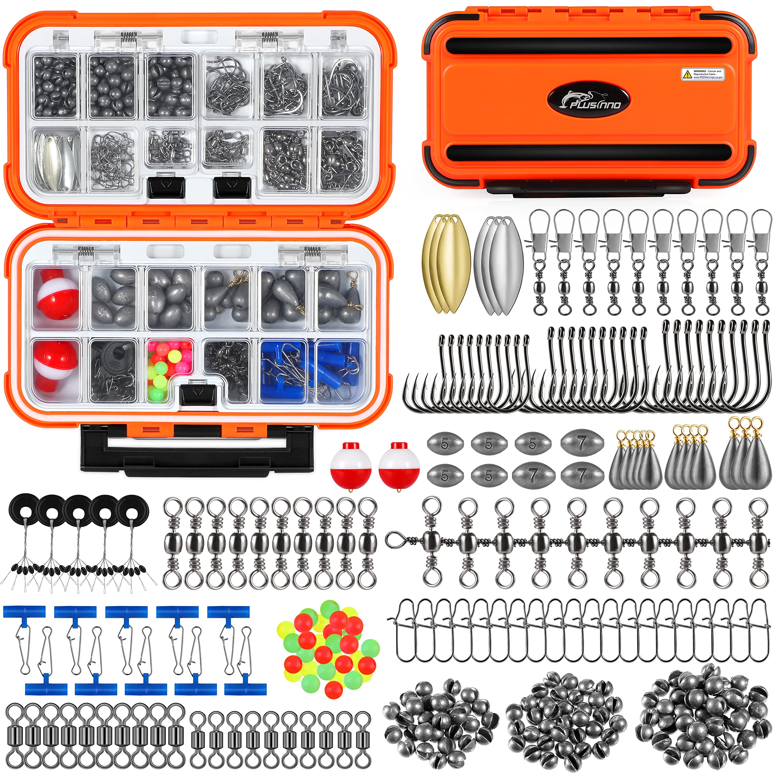 PLUSINNO 253/108pcs Fishing Accessories Kit, Fishing Tackle Box with Tackle  Included, Fishing Lures, Fishing Hooks