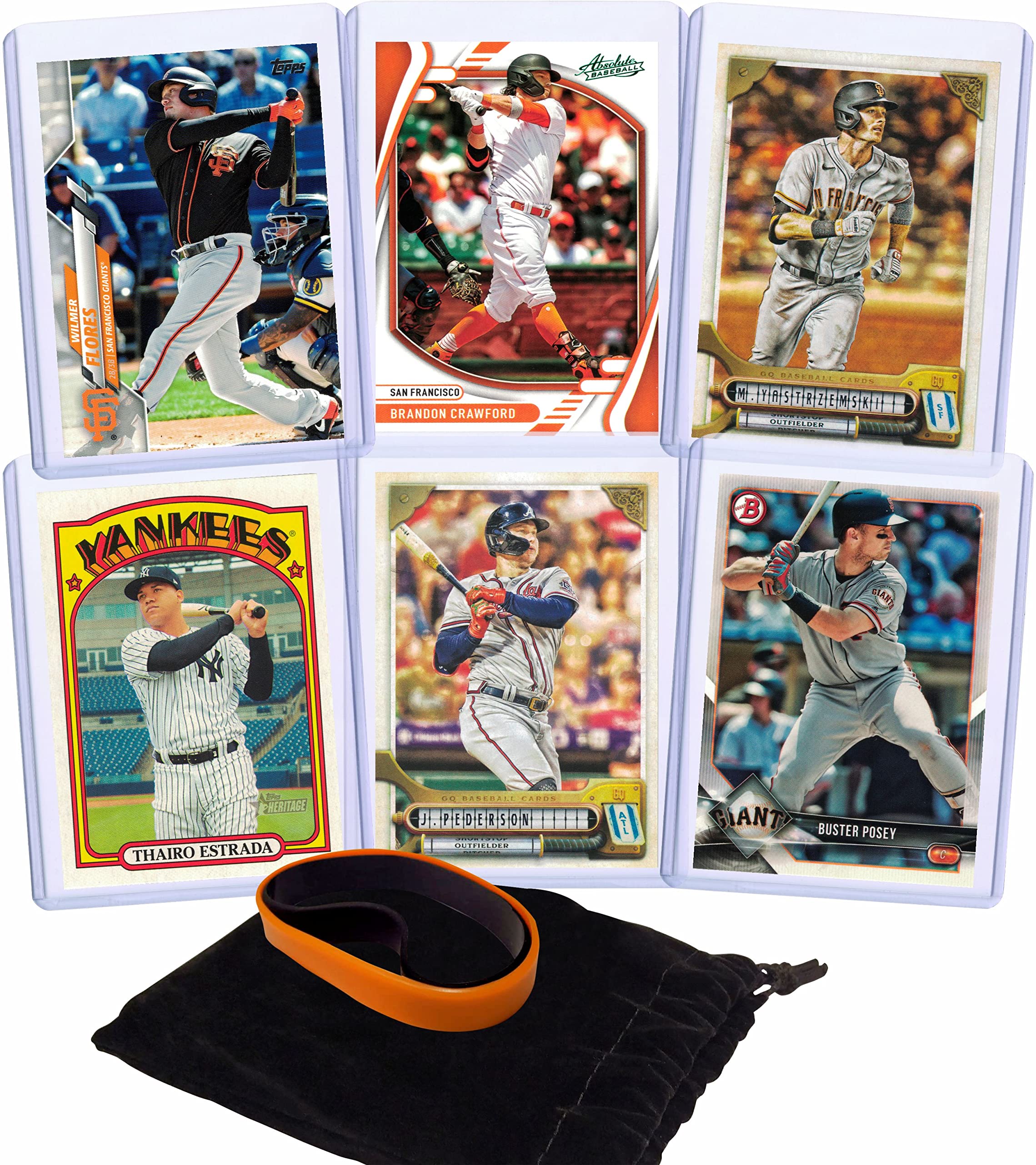 San Francisco Giants Baseball Cards: Buster Posey, Wilmer Flores, Brandon  Crawford, Mike Yastrzemski, Thairo Estrada, Joc Pederson ASSORTED SF  Trading Card and Wristbands Bundle