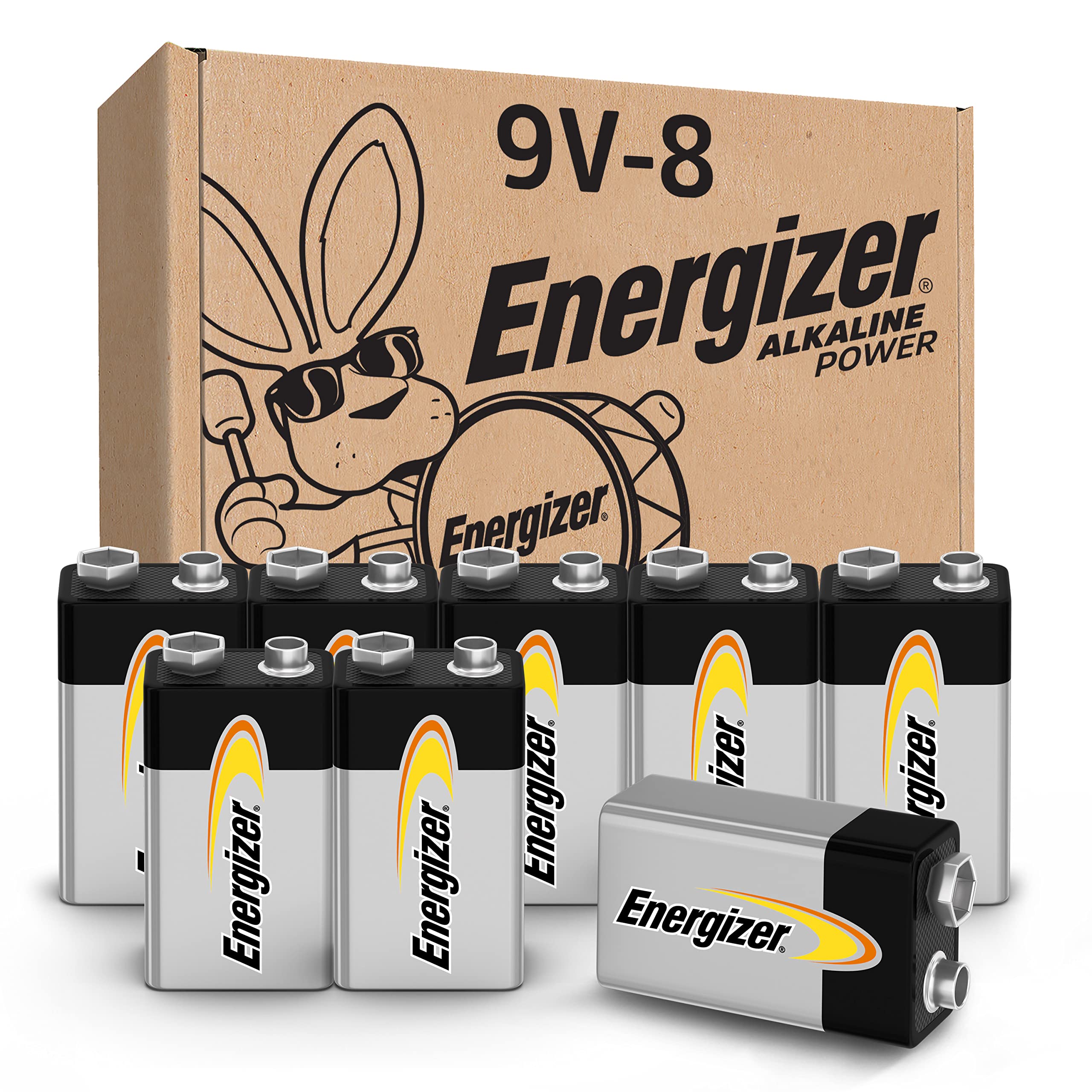 Energizer 9 Volt Batteries, LongLasting Alkaline Power Batteries (8