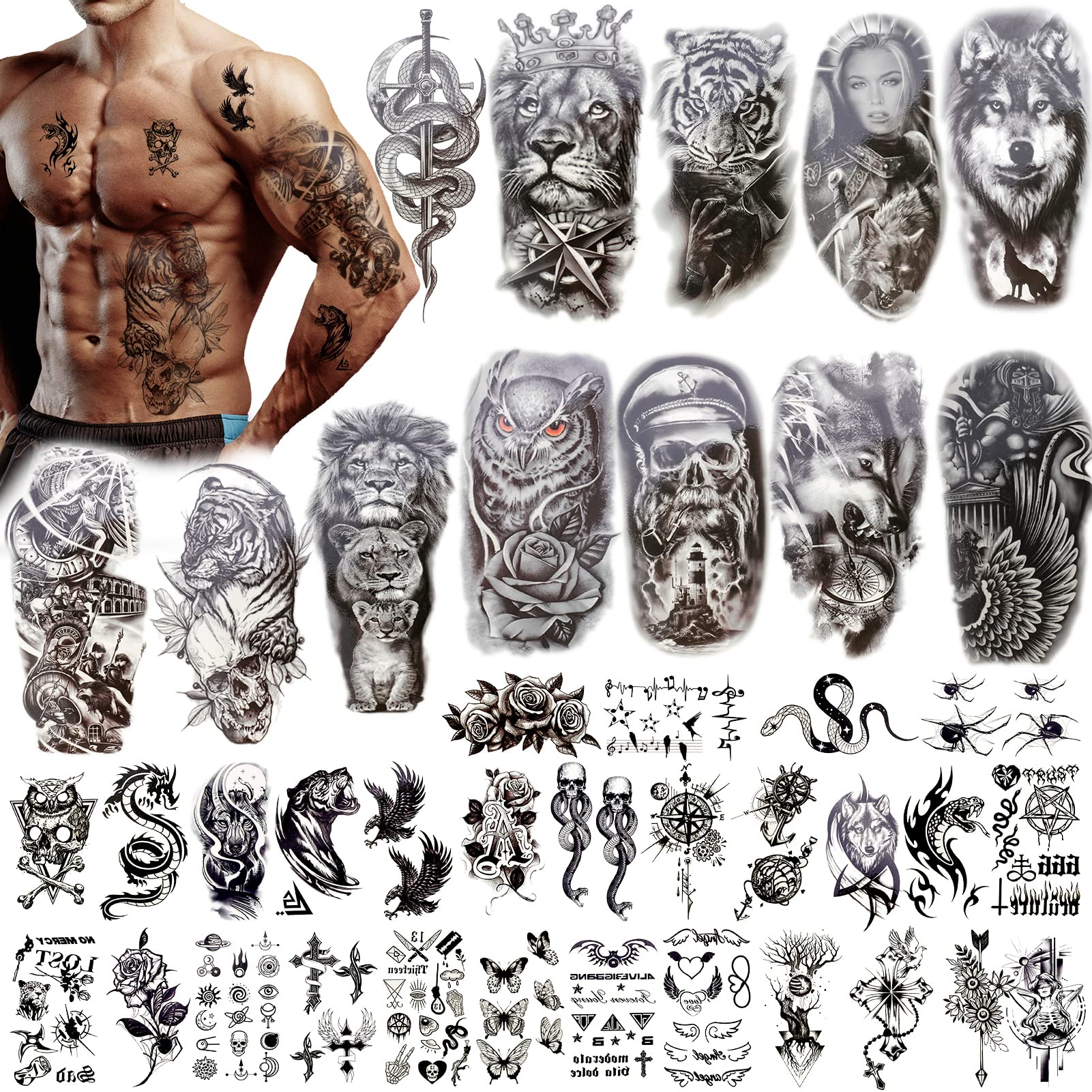 Buck Skull Tattoo|waterproof 3d Pirate & Gangster Tattoo Sleeve - Halloween  Skull & Buck Design
