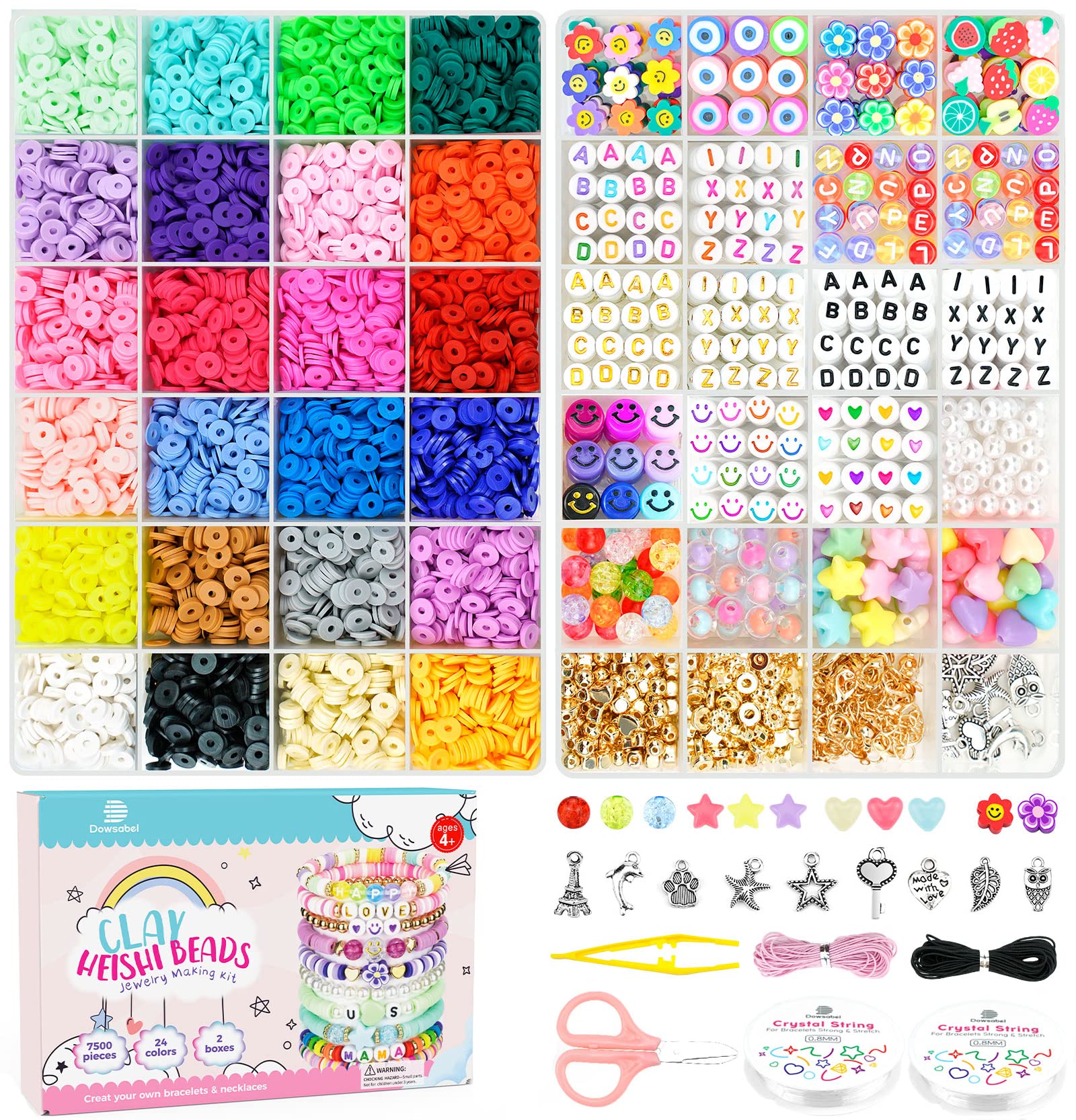 Clay Beads Bracelet Making Kit, 36 Colors Beads for Bracelets Making,  7849Pcs Polymer Clay Beads Friendship Bracelets Kit with Letter Beads, DIY