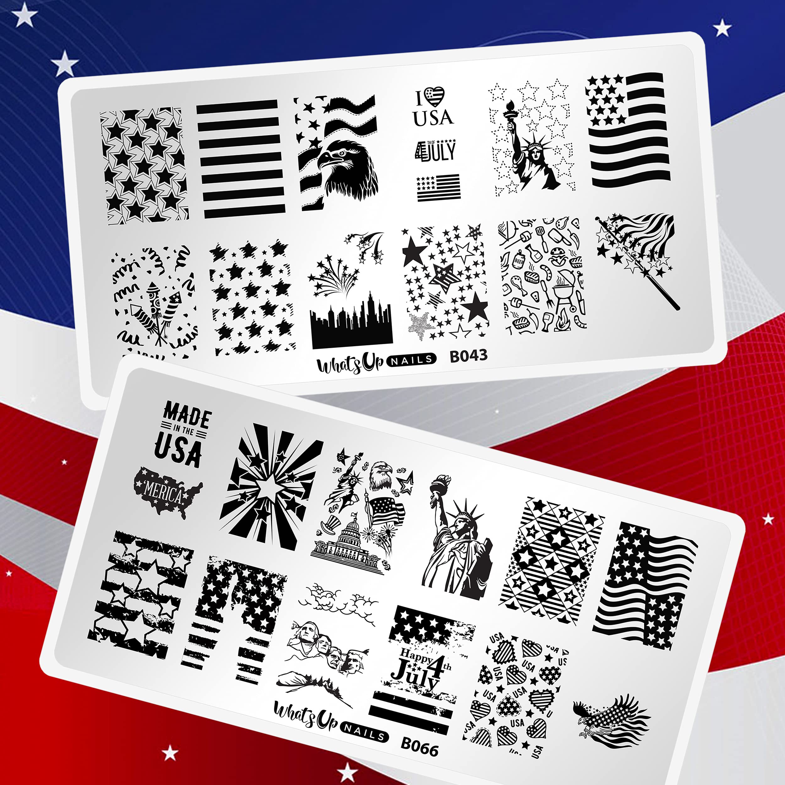 Whats Up Nails - America USA Stamping Plates 2 pack (B043, B066) for Nail  Art Design 2 plates (B043, B066)