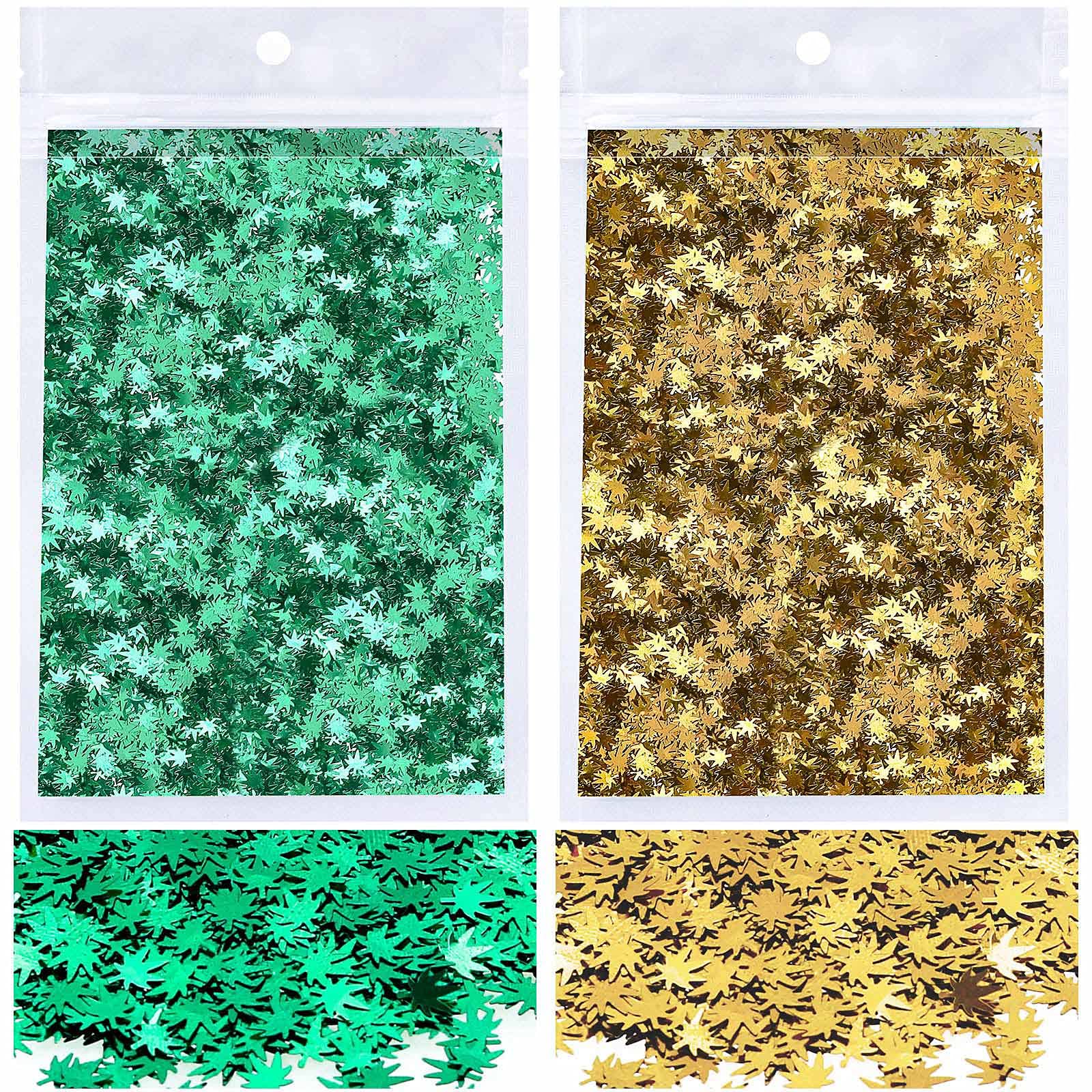 40 Grams Weed Leaf Confetti, Acejoz 2 Bags Marijuana Leaf Glitter Includes  Green and Gold Leaf Glitter for Resin, Beauty Make Up, Weed Nail Art and  DIY Decoration
