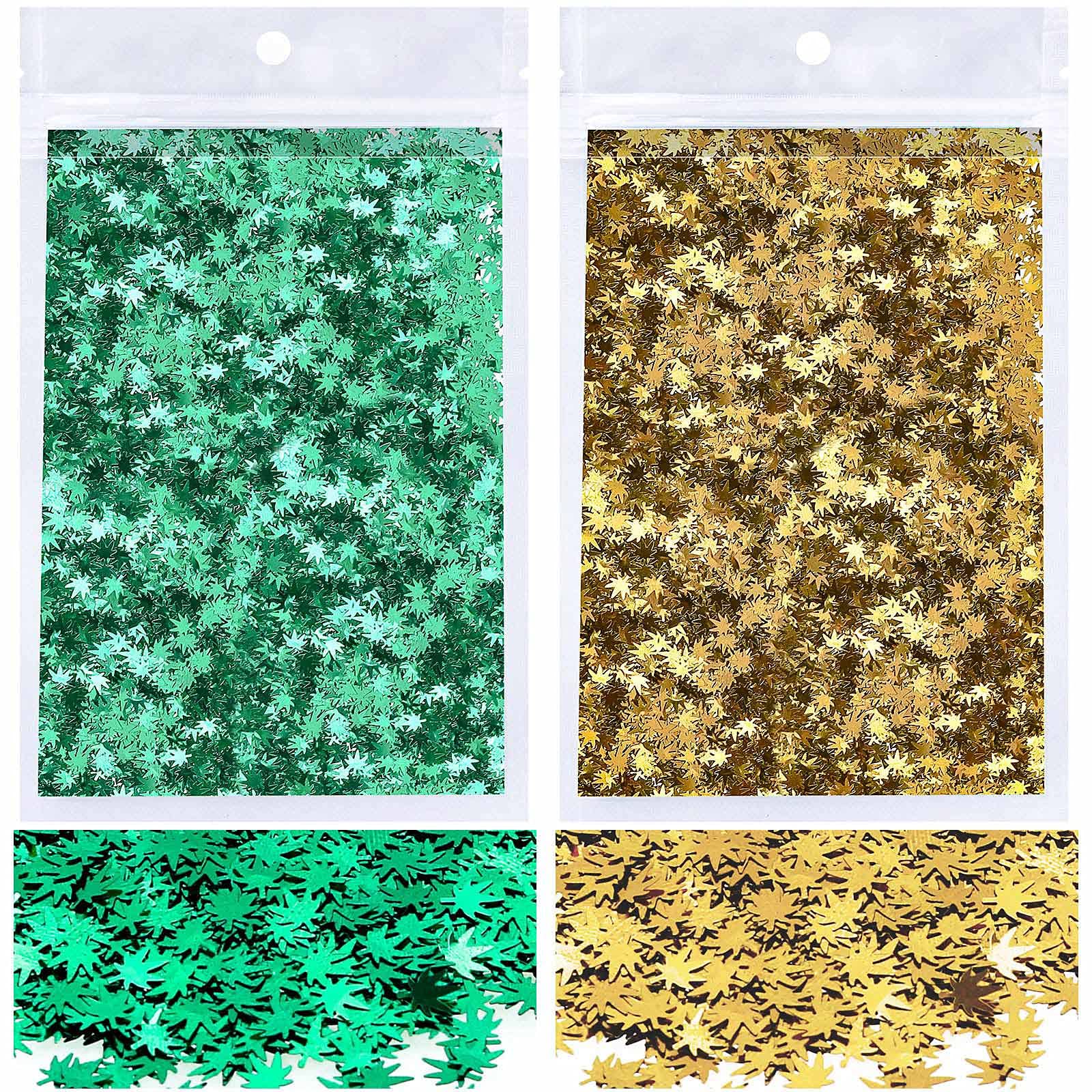 Shiny Weed Leaves Nail Art Sequins Chunky Glitter Leaf Shaped Green Flakes  Body Nail Art Decoration for DIY Festival Accessories