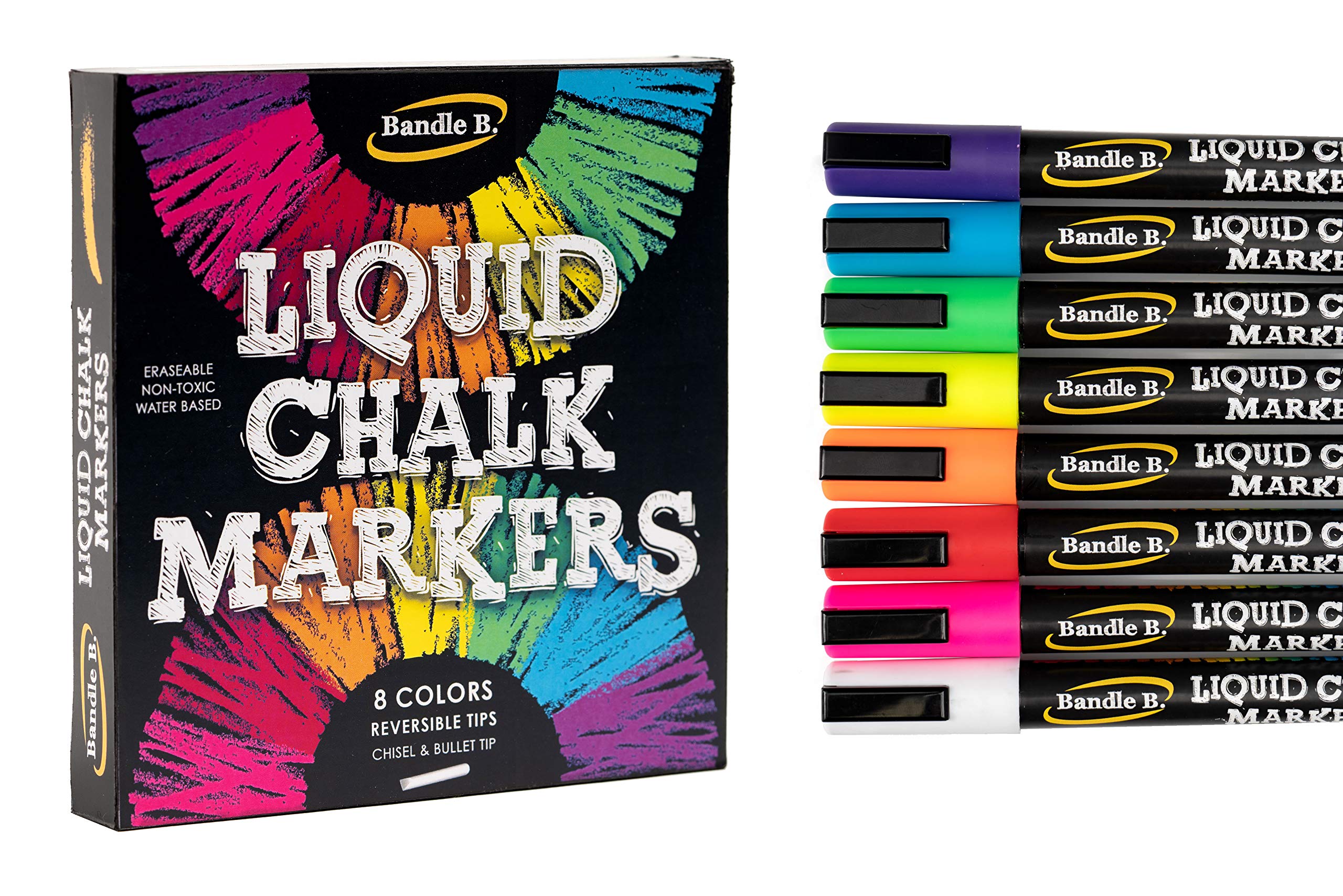 Chalk Markers - 8 Vibrant Colors, Erasable, Non-Toxic, Water-Based,  Reversible Tips, Bright Colors For Kids & Adults for Glass or Chalkboard  Markers for Businesses, Restaurants, or Use Liquid Chalk Markers on Any