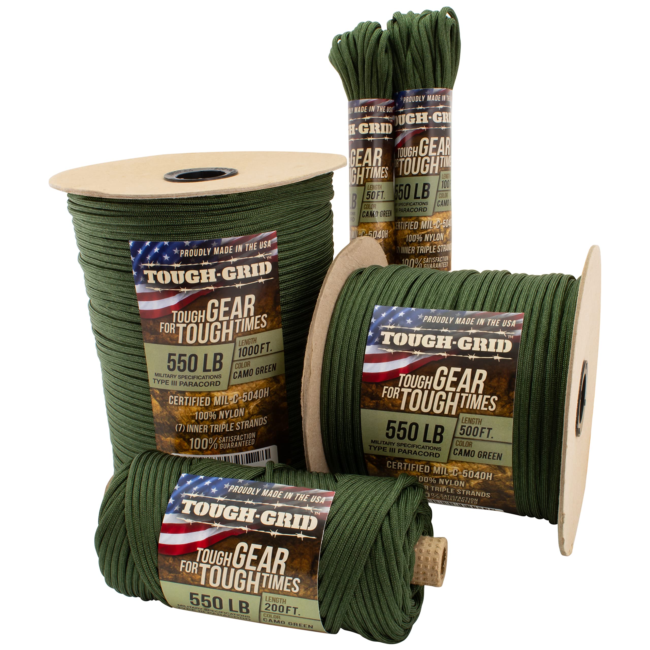 TOUGH-GRID 550lb Paracord Parachute Cord - 100 Nylon Mil-Spec Type III  Paracord Used by The