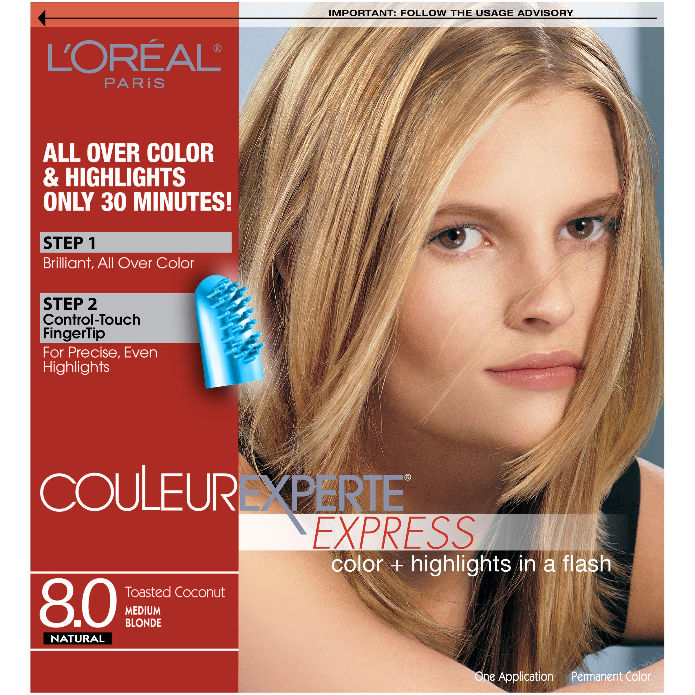 L'Oreal Paris Couleur Experte 2-Step Home Hair Color and Highlights Kit,  Toasted Coconut 8 Medium Blonde/Toasted Coconut 1 Count (Pack of 1)