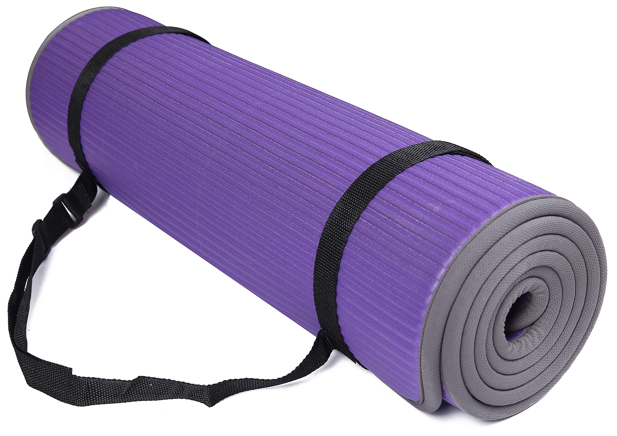 BalanceFrom All-Purpose 2/5-Inch (10mm) Extra Thick High Density Anti-Slip  Exercise Pilates Yoga Mat with Carrying Strap Purple