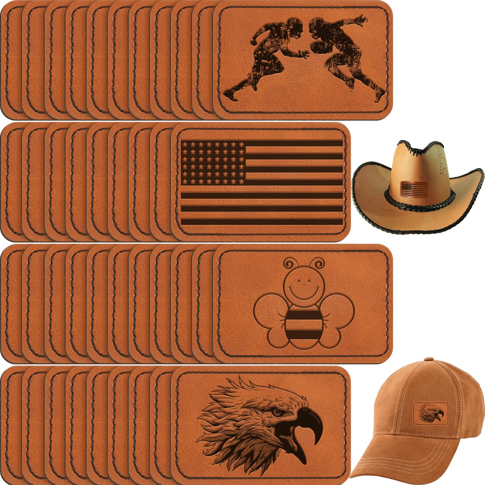 60 Pcs Blank Leatherette Hat Patches with Adhesive Rustic