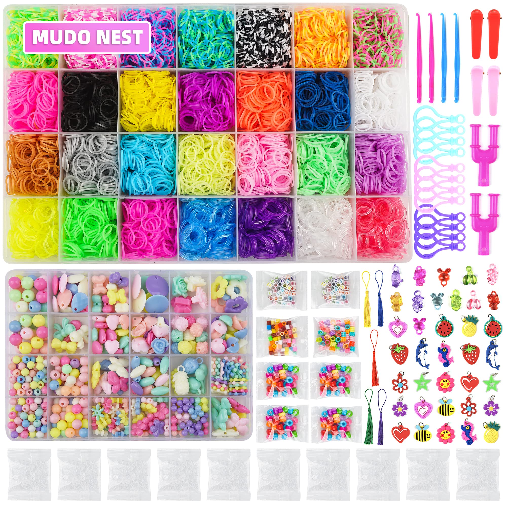 MUDO NEST 18000+ Loom Bands Kit: DIY Rubber Bands Kits, 500 Clips