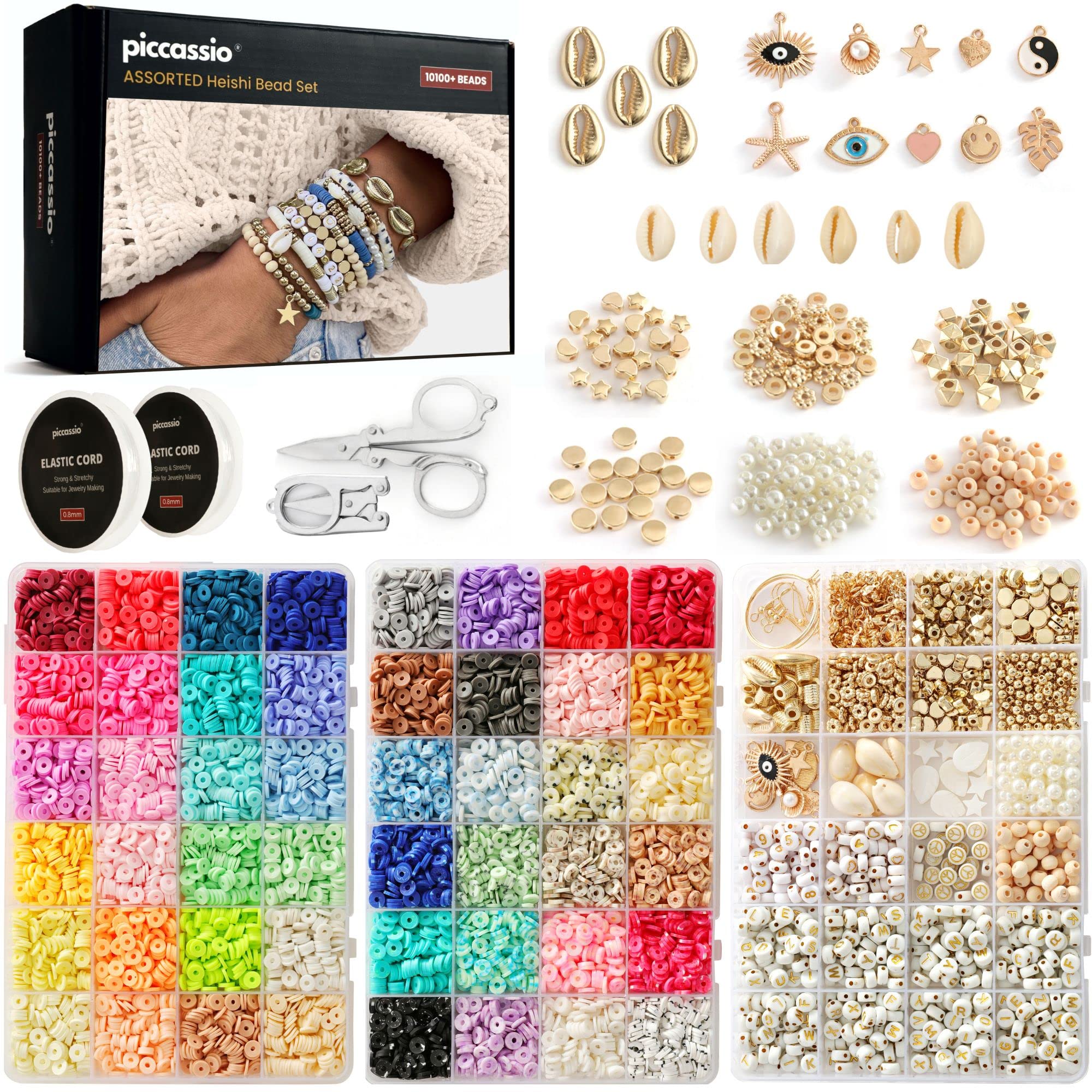 Redtwo 6200 Pcs Clay Beads Bracelet Making Kit, Flat Round Polymer Heishi  Friendship Bracelet Jewelry Kit with Charms and Elastic Strings for Girls