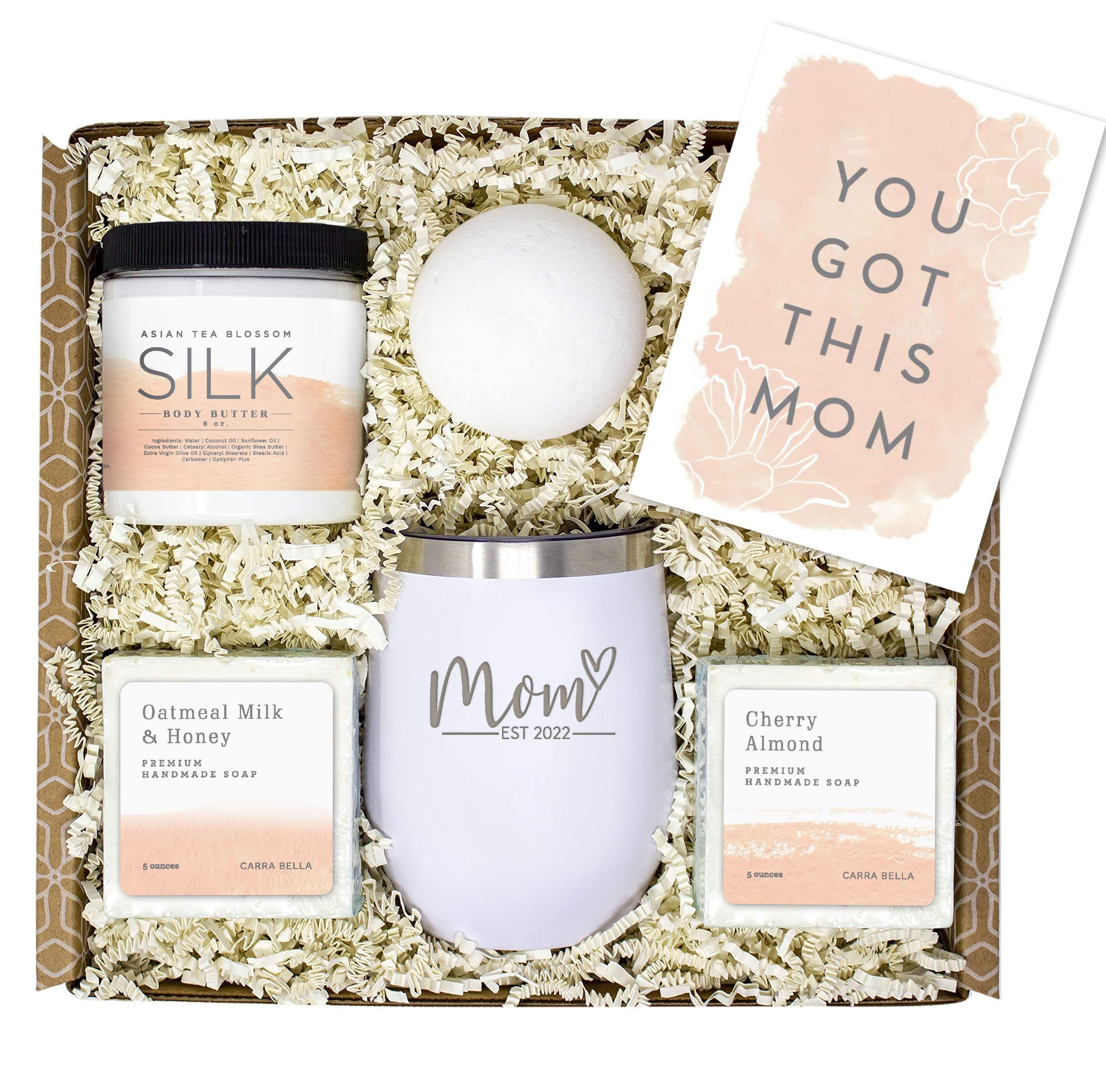 New Mom Gifts for Women - Mom Est 2023 Spa Gifts Box for Women  with 12 oz Seaside Tumbler - Mothers Day Gifts Self Care Kit Relaxing Gifts  for New