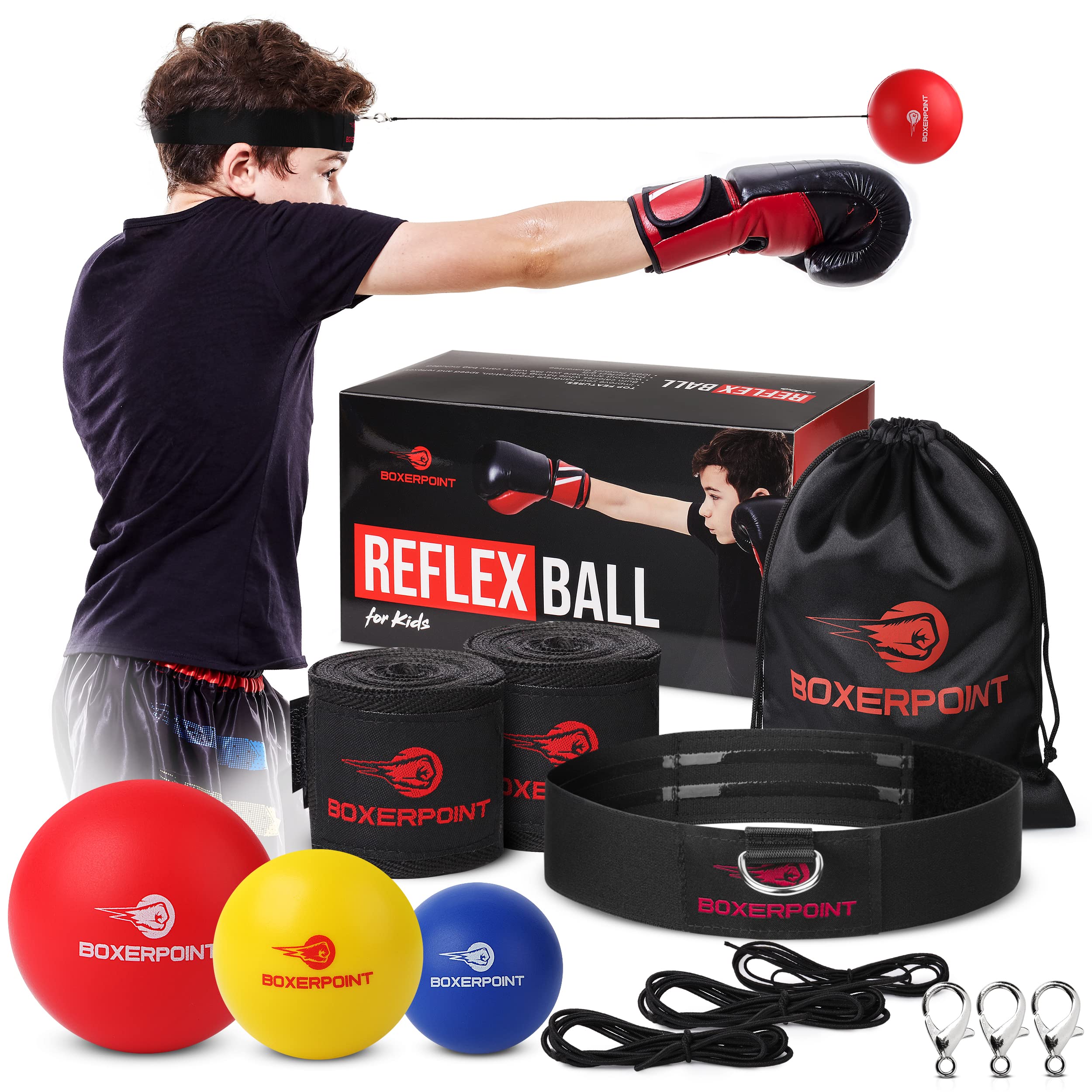Boxing Reflex Ball for Adults and Kids - React Reflex Balls on String with  Headband, Carry Bag and Hand Wraps - Improve Hand Eye Coordination,  Punching Speed, Fight Reaction Set of 3