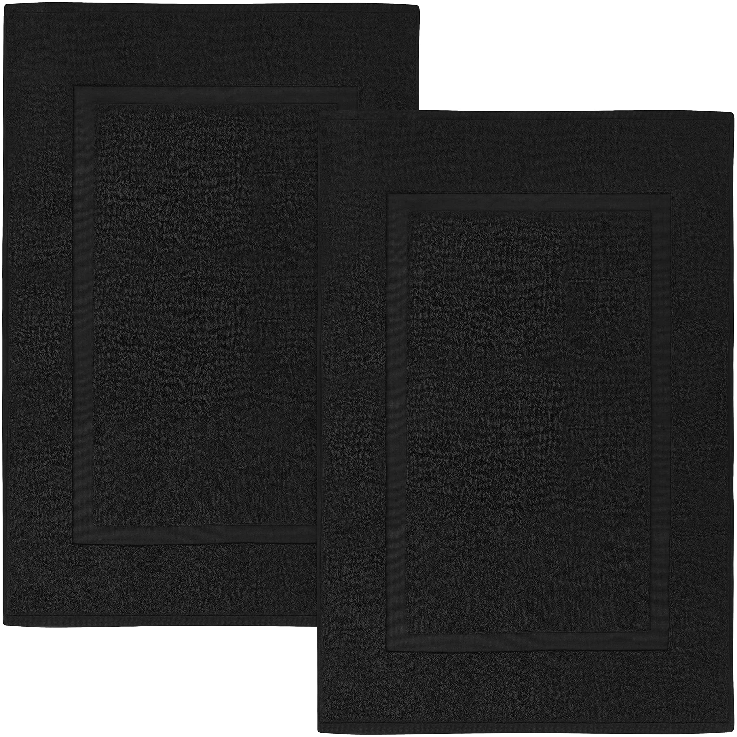 Utopia Towels Cotton Banded Bath Mats, Black, Not a Bathroom Rug, 21 x 34  Inches, 100% Ring Spun Cotton - Highly Absorbent and Machine Washable  Shower Bathroom Floor Mat (Pack of 2) 2 Pack Black