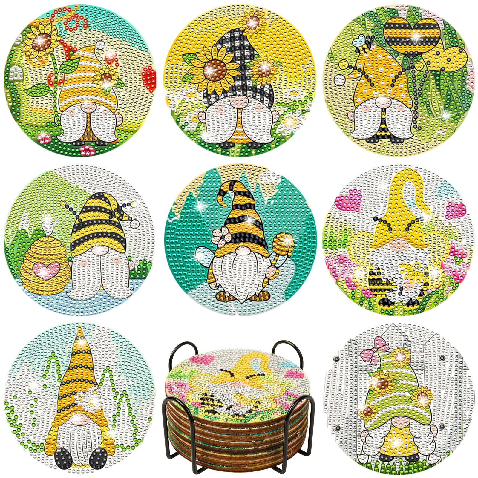 8 PCS Sunflower Gnome Diamond Paintings Coasters Diamond Art Coasters with  Holder DIY Sunflower Diamond Painting Spring Summer Gnome for Beginners  Kids Adults